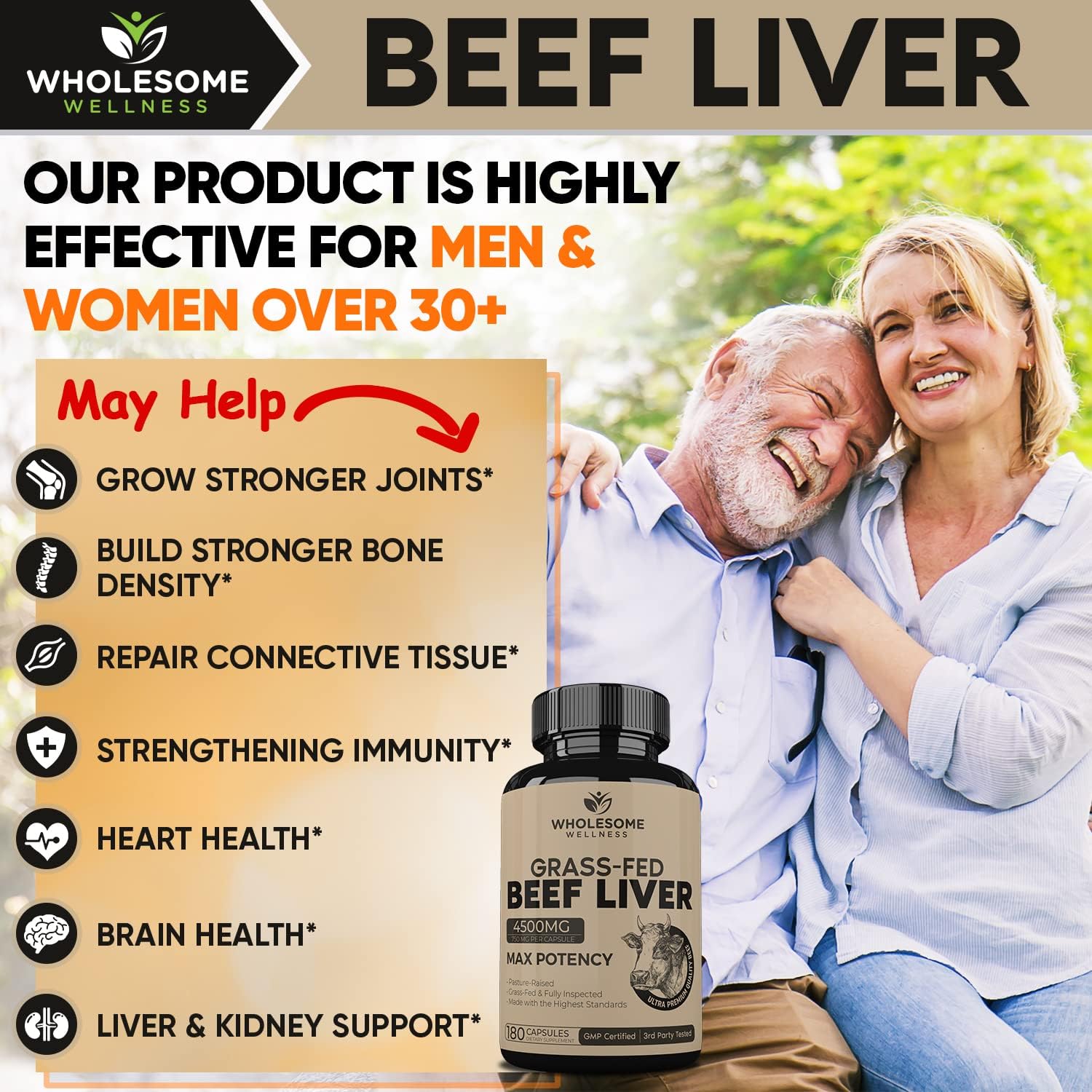 Wholesome Wellness Organic Probiotics 100 Billion CFU + Grass Fed Desiccated Beef Liver Capsules Bundle