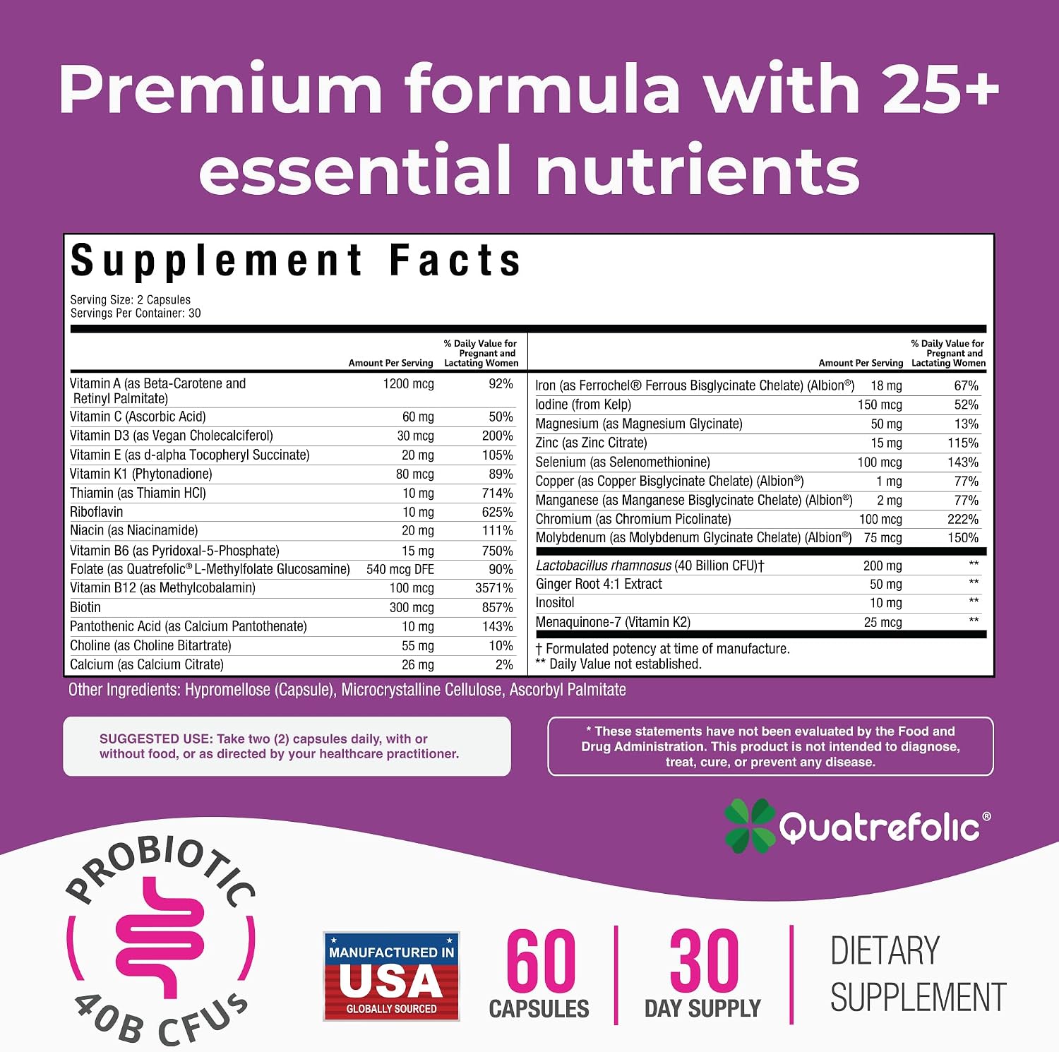 NatureGenX Methyl Prenatal with Probiotics – Prenatal Vitamins for Women with Iron, Methyl Folate, Ginger, Active B12 & 28 Nutrients – Vegan, Non-GMO, Gluten-Free – 60 Capsules (1-Month Supply)