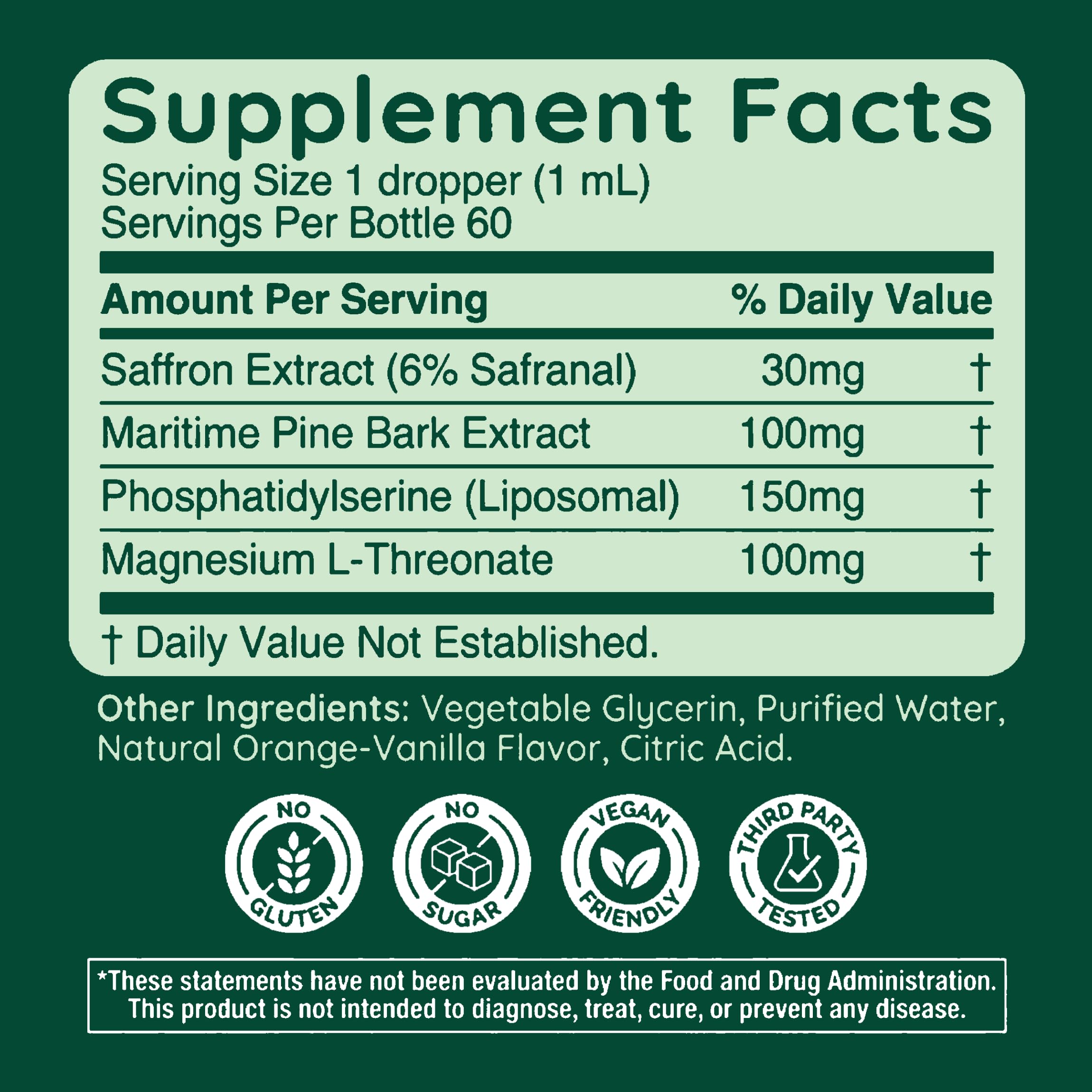 Halla Steady Mood Drops Saffron Extract, Maritime Pine Bark Extract, Phosphatidylserine, Magnesium L-Threonate, Sleep Supplements, Improves Focus & Attention, Mood Support Supplement, 60ml