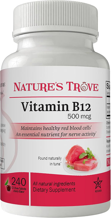 Vitamin B12 500 mcg by Nature's Trove - 240 EZ Chew Tablets Cherry Flavor