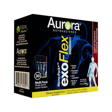 Aurora Nutrascience Micro-Pack Liposomal exoFlex+ - Liquid Vitamin C Supplement, Eggshell Membrane with BiovaFlex, Curcumin, & Boswellia, for Men & Women - 30 Single-Serve Packets Aurora NutrascienceBuy Supplements Australia