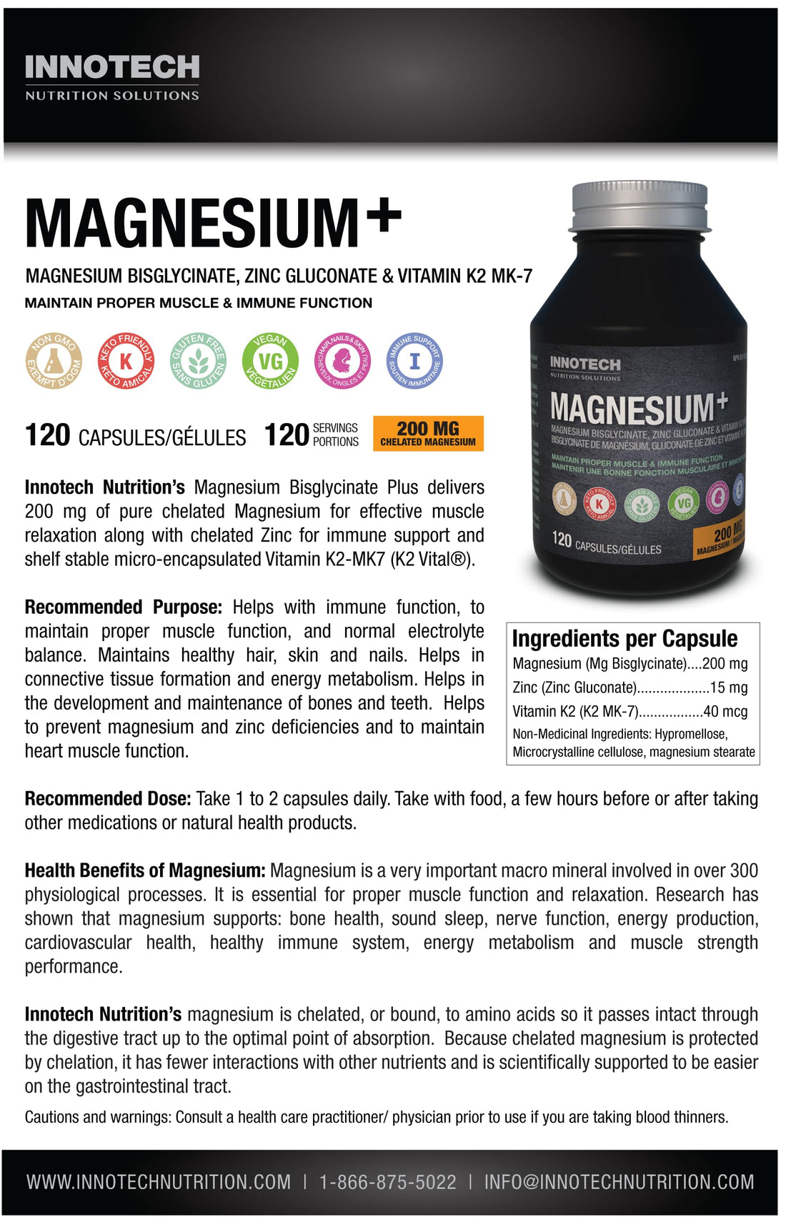 Supplement bottle labeled 'Magnesium+' on a white background