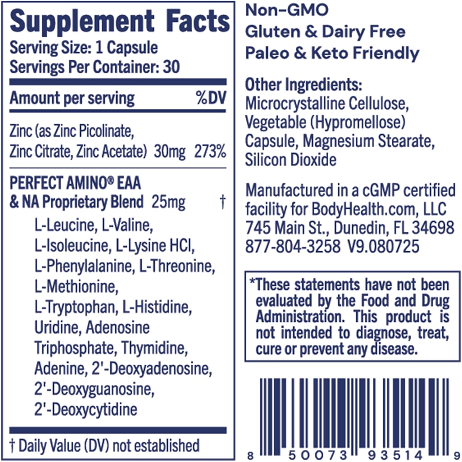 BodyHealth Zinc 30mg - Supplement for Growth & Development, Antioxidant Activity - Natural Immune Defense & Cellular Health - 30 Capsules