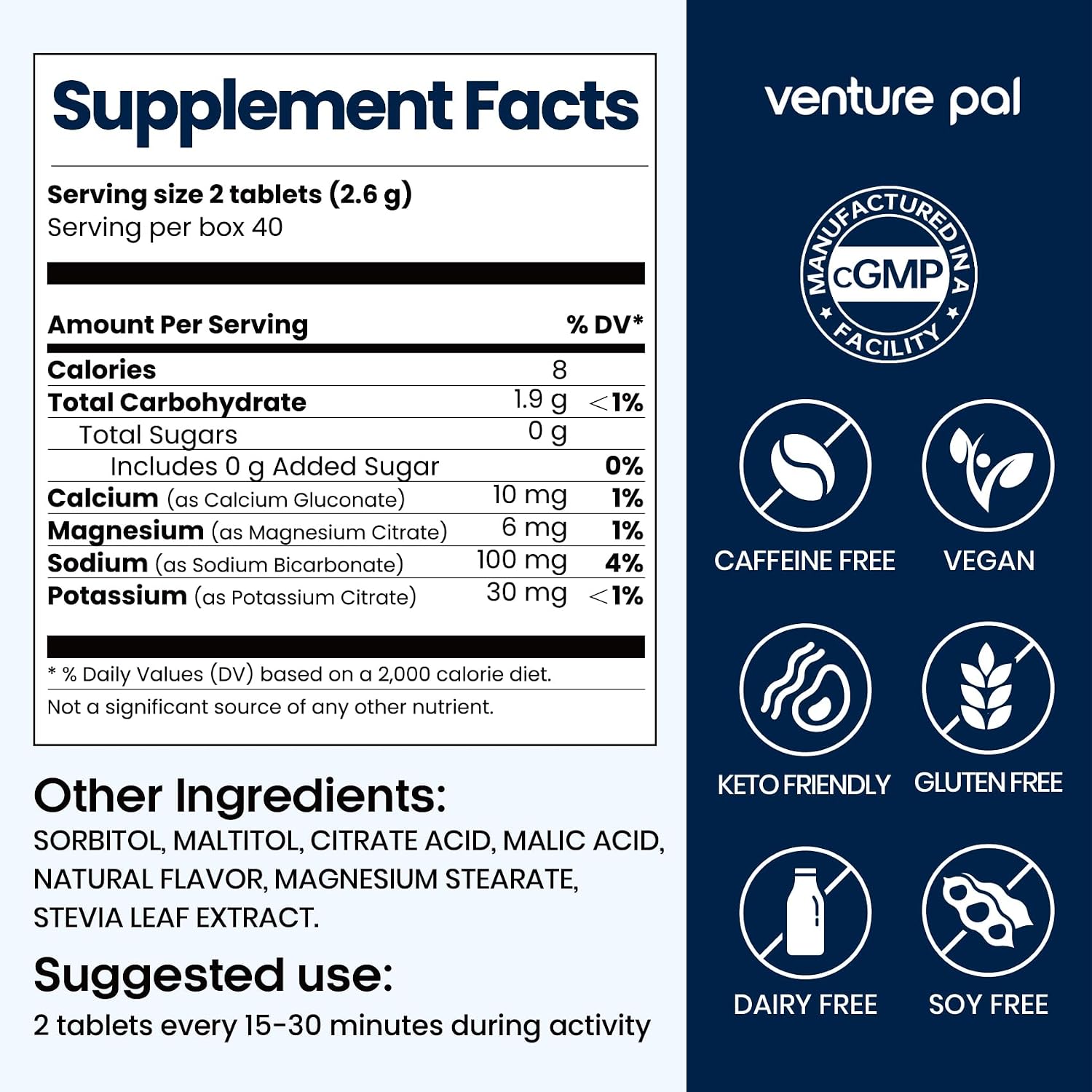 Venture Pal Chewable Electrolyte Tablets, 80 Count, Fast-Dissolve, Variety | Sugar Free Stick Salt Tablets, Gluten Free, Variety Pack for Rapid Hydration, Hiking, Outdoor Running, Keto & Vegan Friendly