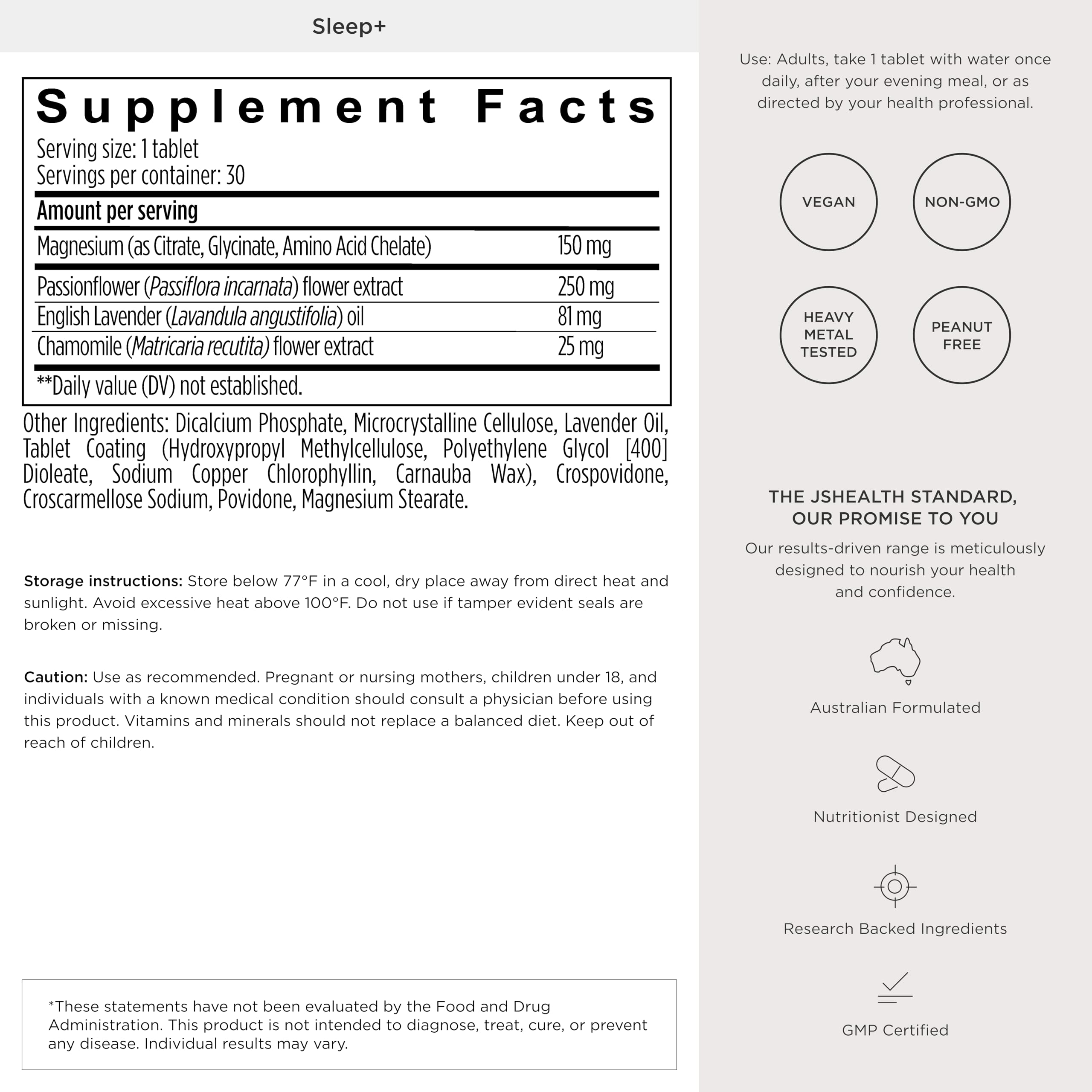 JSHealth Sleep Aid with Magnesium, Lavender & Passionflower, 60 Tablets | Sleep Supplement for Adults, Non-Drowsy Supplement Calms Body & Mind