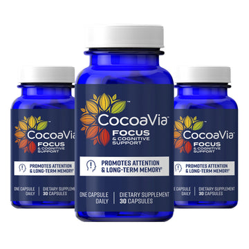 CocoaVia Memory & Focus Brain Supplement, 90 Day, Cocoa Flavanol Blend, Lutein, Added Caffeine for Boost. Improve Cognitive Function, Attention, Vegan & Plant Based, 90 Capsules CocoaViaBuy Supplements Australia