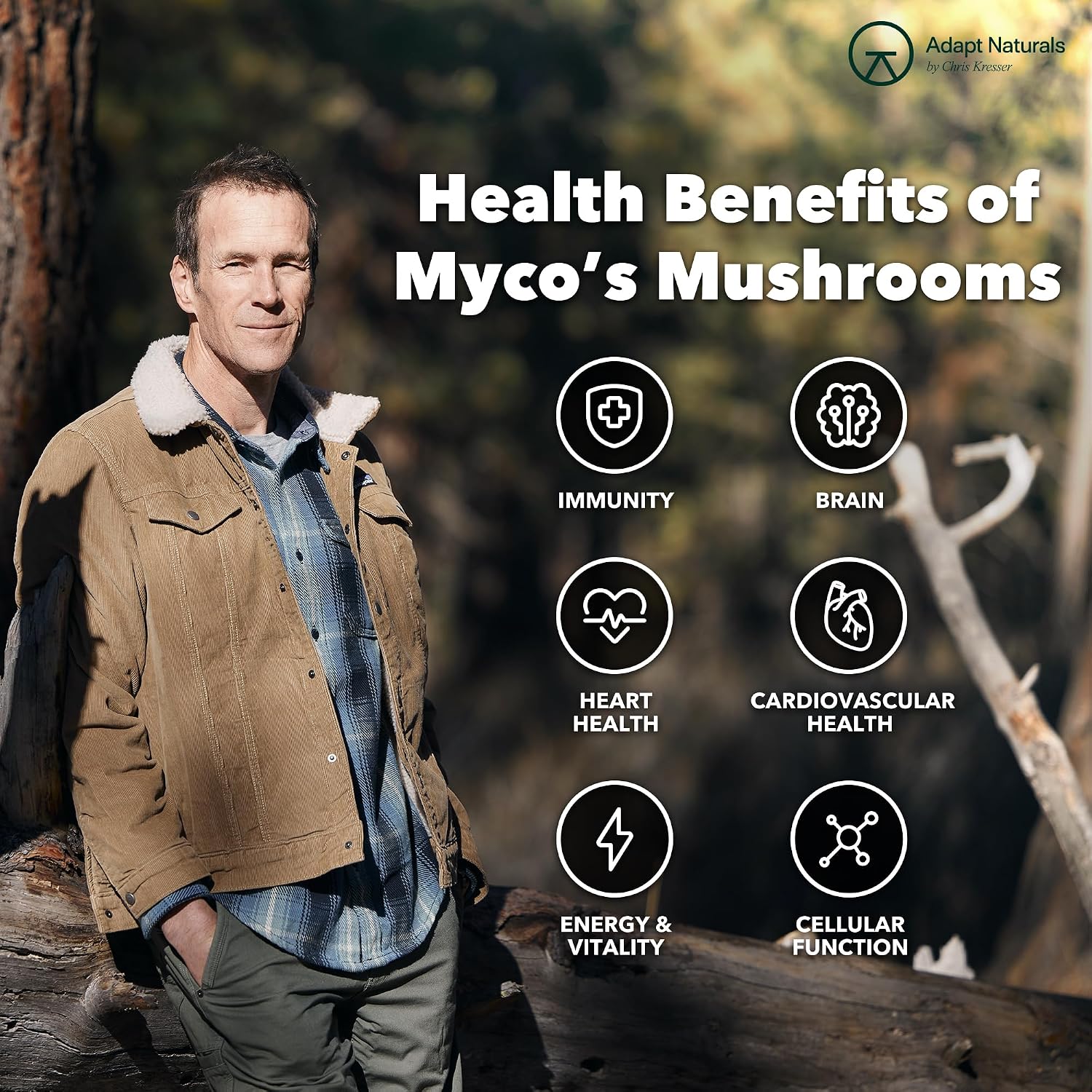 Adapt Naturals Bio-Avail Myco, 8-in-1 Superfood Mushroom Supplement Complex | Lions Mane, Chaga, Cordyceps, Reishi, Shiitake, Tremella, Turkey Tail, Maitake - Immune & Cognitive Function - 30 Day Supply