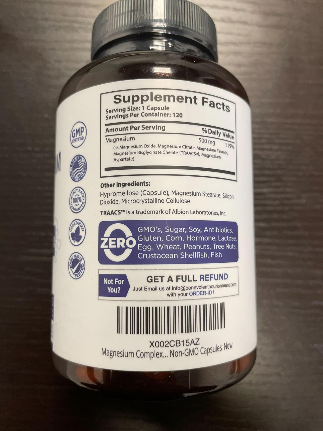 Benevolent Supplements Magnesium Complex supplement bottle and packaging on a white background