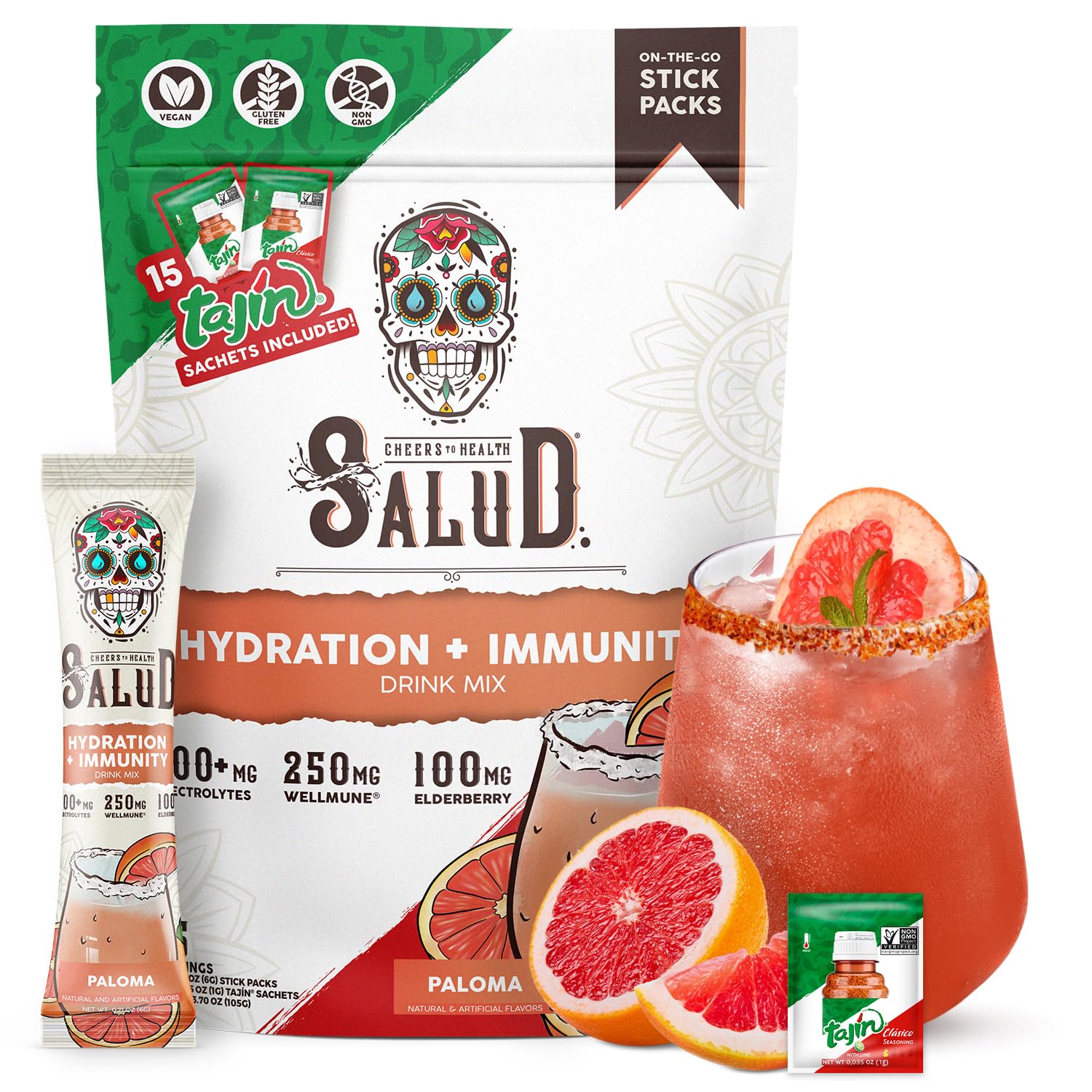 Salud 2-in-1 Hydration + Immunity Drink Mix, Cucumber Lime | Electrolytes Powder, Agua Fresca, Elderberry, Dairy & Soy Free, Non-GMO, Gluten Free, Vegan, 1g Sugar (15 Servings)