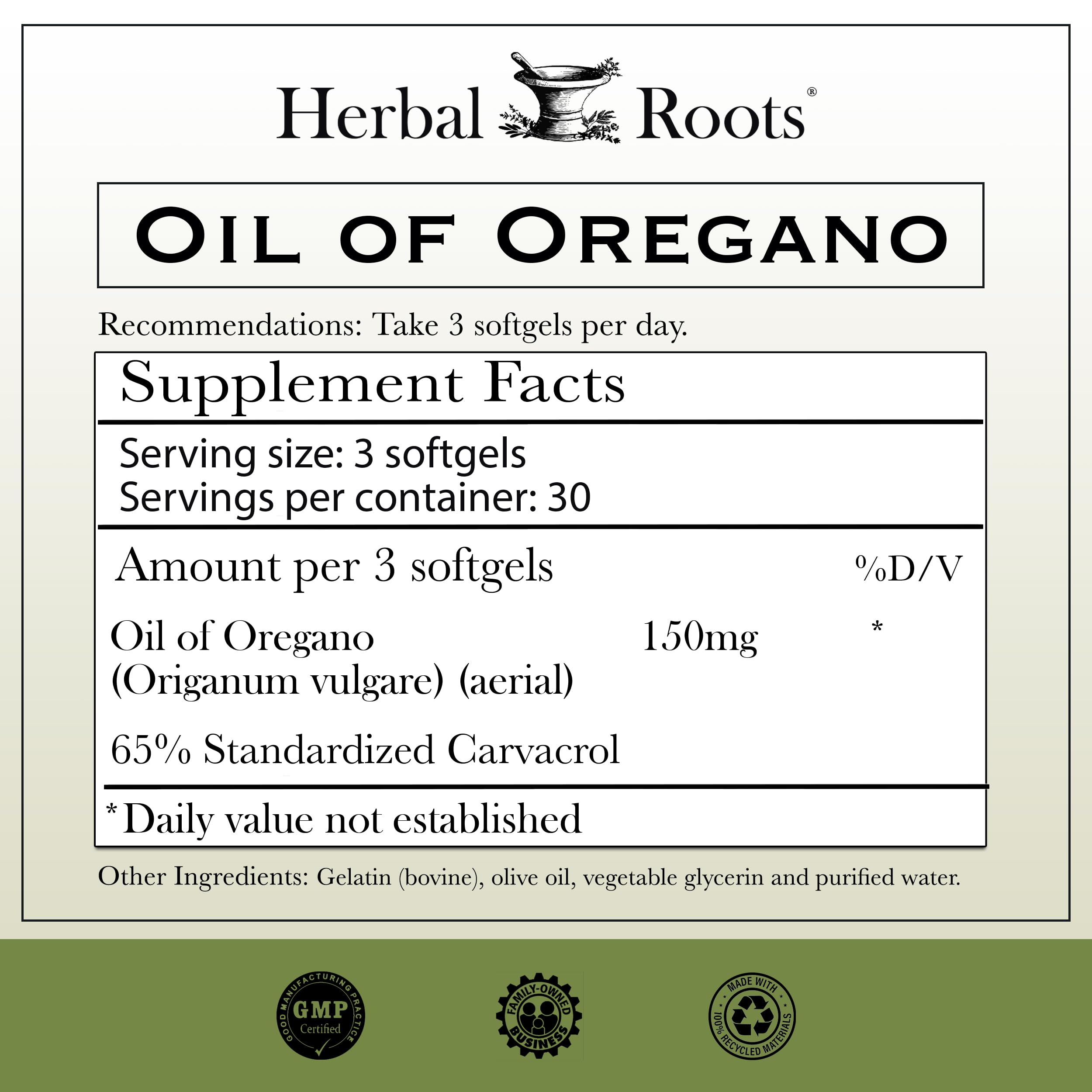 Herbal Roots Oil of Oregano - Made from Mediterranean Oregano Oil - 90 Easy to Swallow Softgel Capsules - Extra Strength 150mg Herbal Roots buy supplements Au