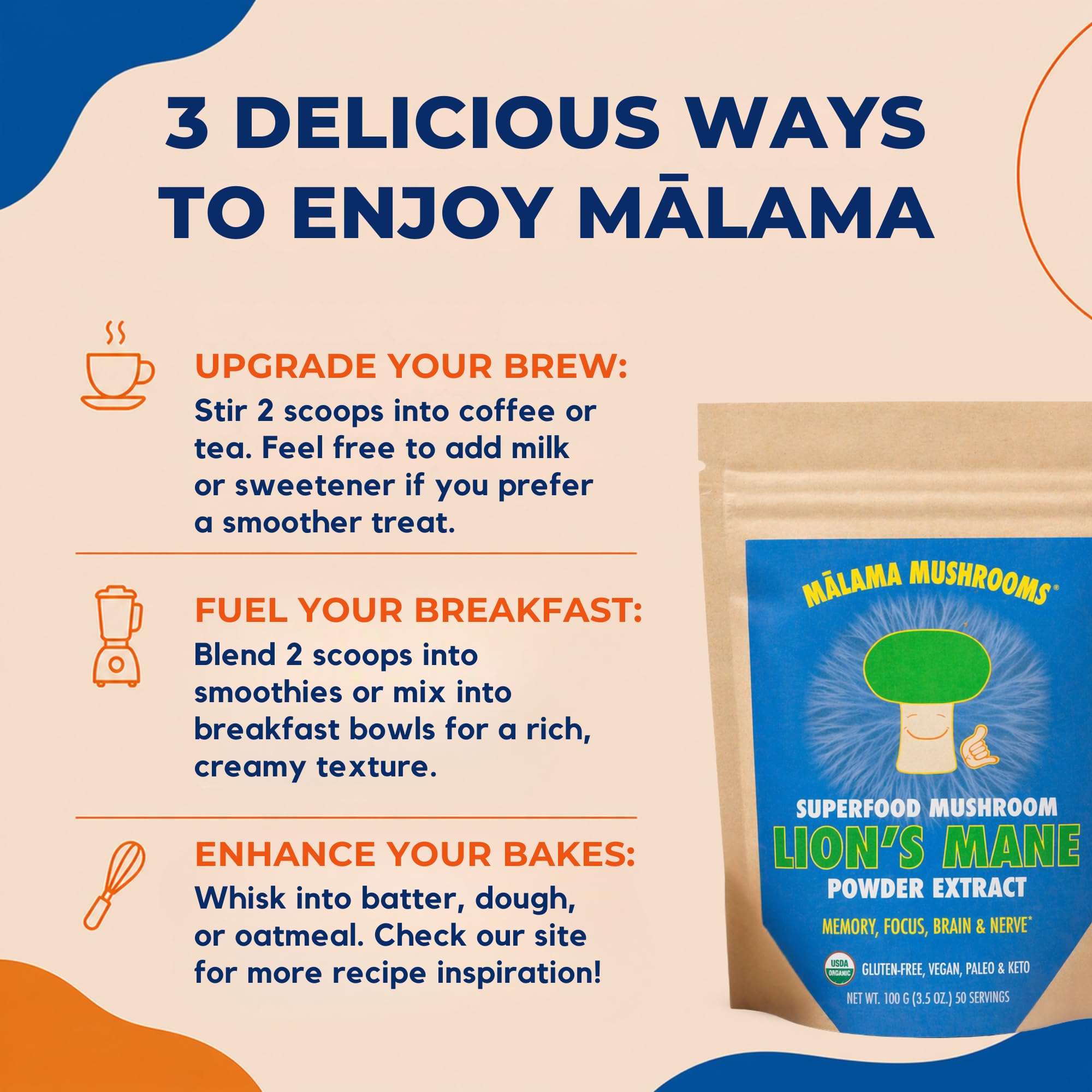 8-Mushroom Extract Powder by Malama, Organic Body Mushroom Blend Featuring Lion's Mane, Reishi, Cordyceps, Chaga, Turkey Tail, Superfood Adaptogenic