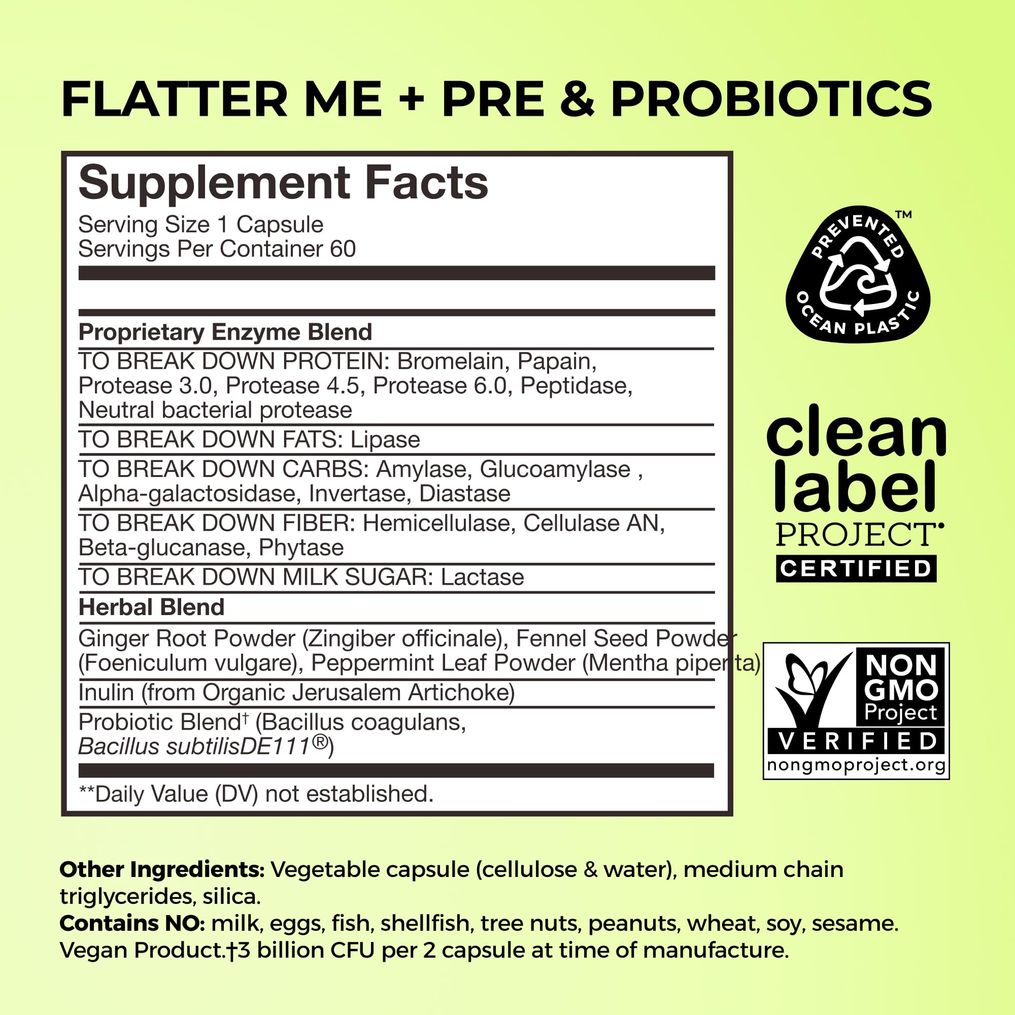 HUM Flatter Me Digestive Enzymes Plus Prebiotics & Probiotics, Digestive Health Bloating Supplement for Women & Men, Fast Acting Anti Bloat Pills Multi Enzyme