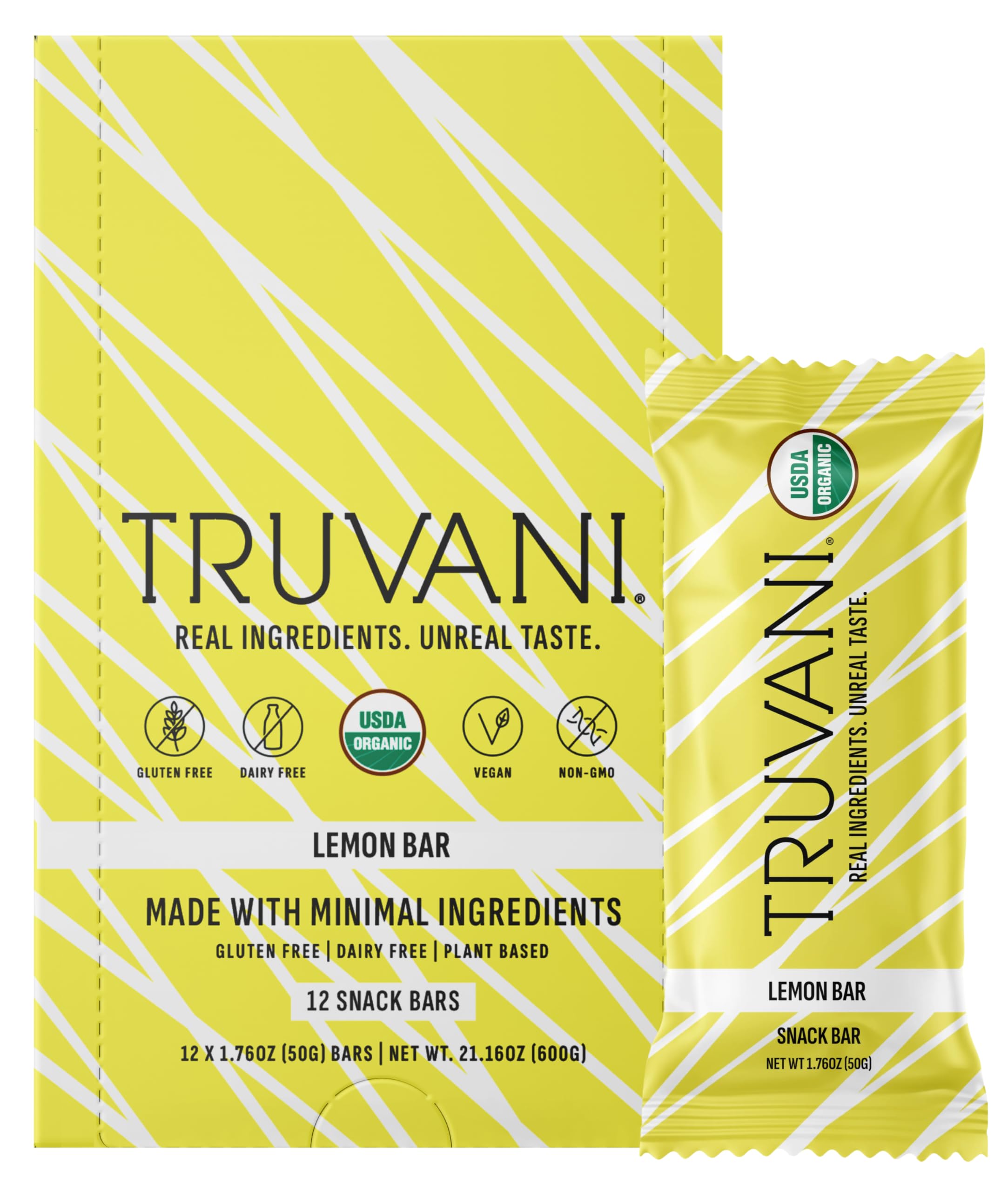 Truvani Plant Based Snack Bars | Variety | 12 Pack | Vegan | 5-8g Protein | USDA Organic and Vegan | Dairy, Soy, and Gluten Free | Individually Wrapped