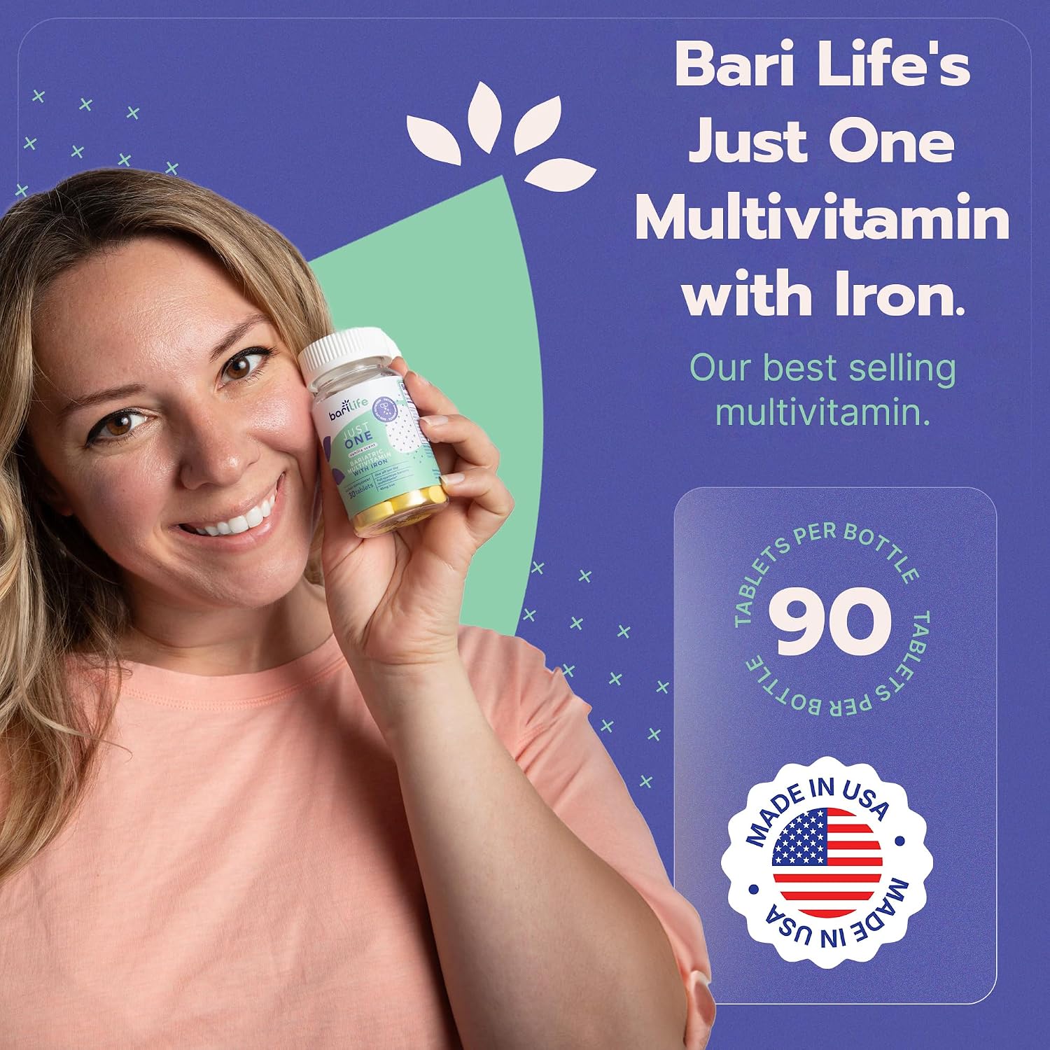 Bari Life Just One, Once Daily Bariatric Multivitamin with Iron (90 Tablets) and BariBurst Calcium Citrate Soft Chews for Gastric Bypass, Gastric Sleeve and Duodenal Switch (Butter Toffee)