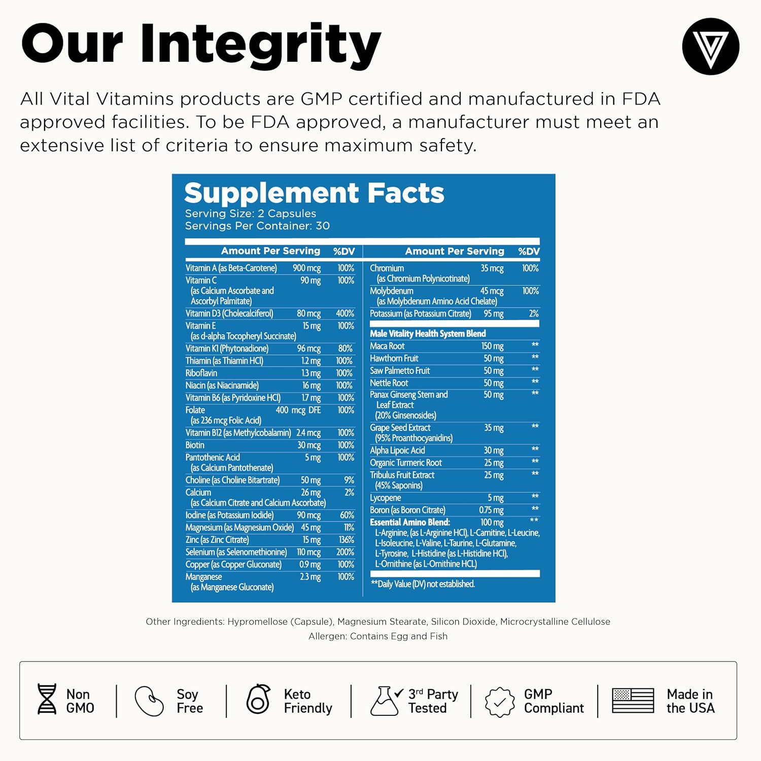 Vital Vitamins Men's Multivitamin Complex + NAD+ Supplement