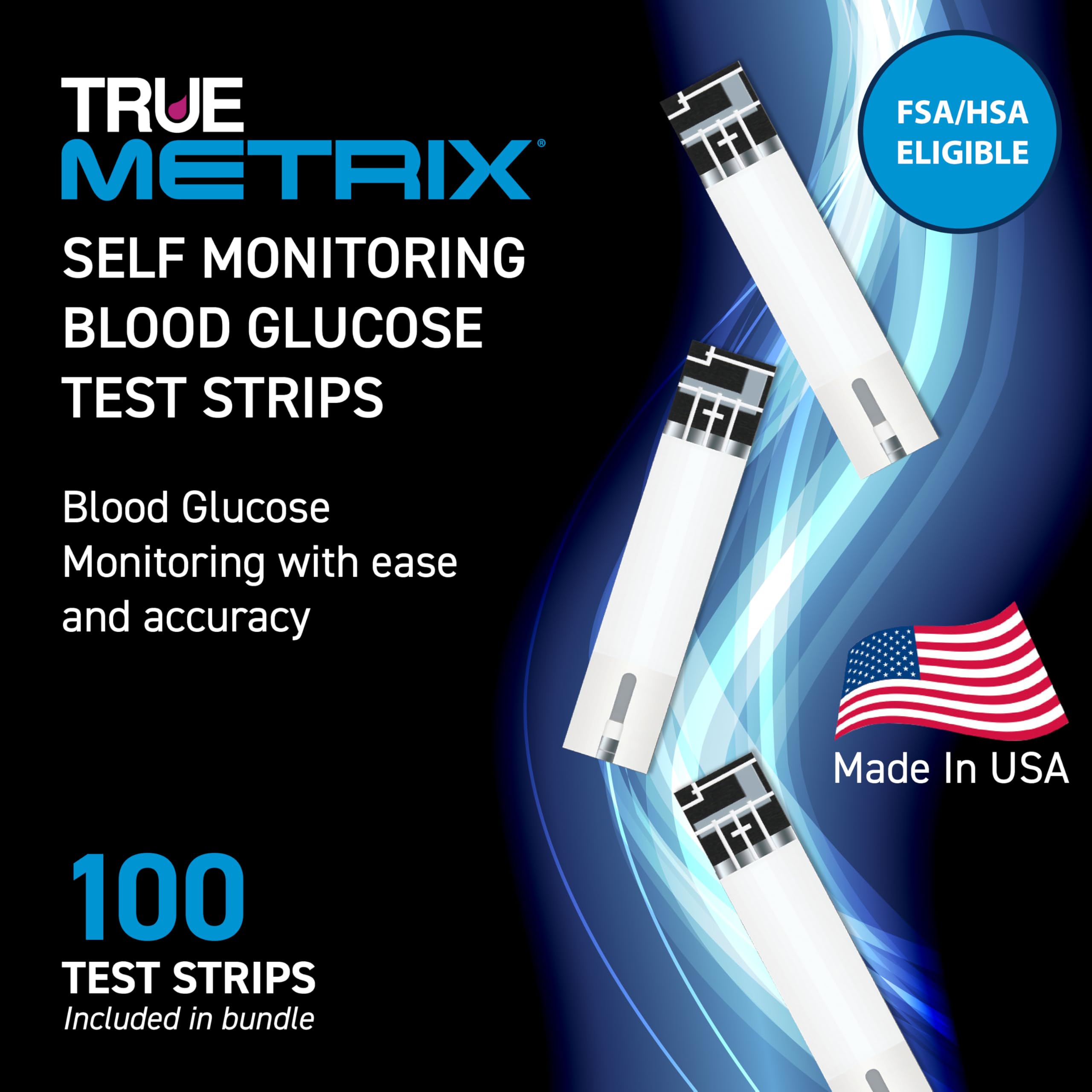 TRUE METRIX Self Monitoring Blood Glucose Test Strips, 100 Count | Blood Glucose Test Strips Compatible with TRUE METRIX Family of Self Monitoring Blood Glucose Meters, Value Pack