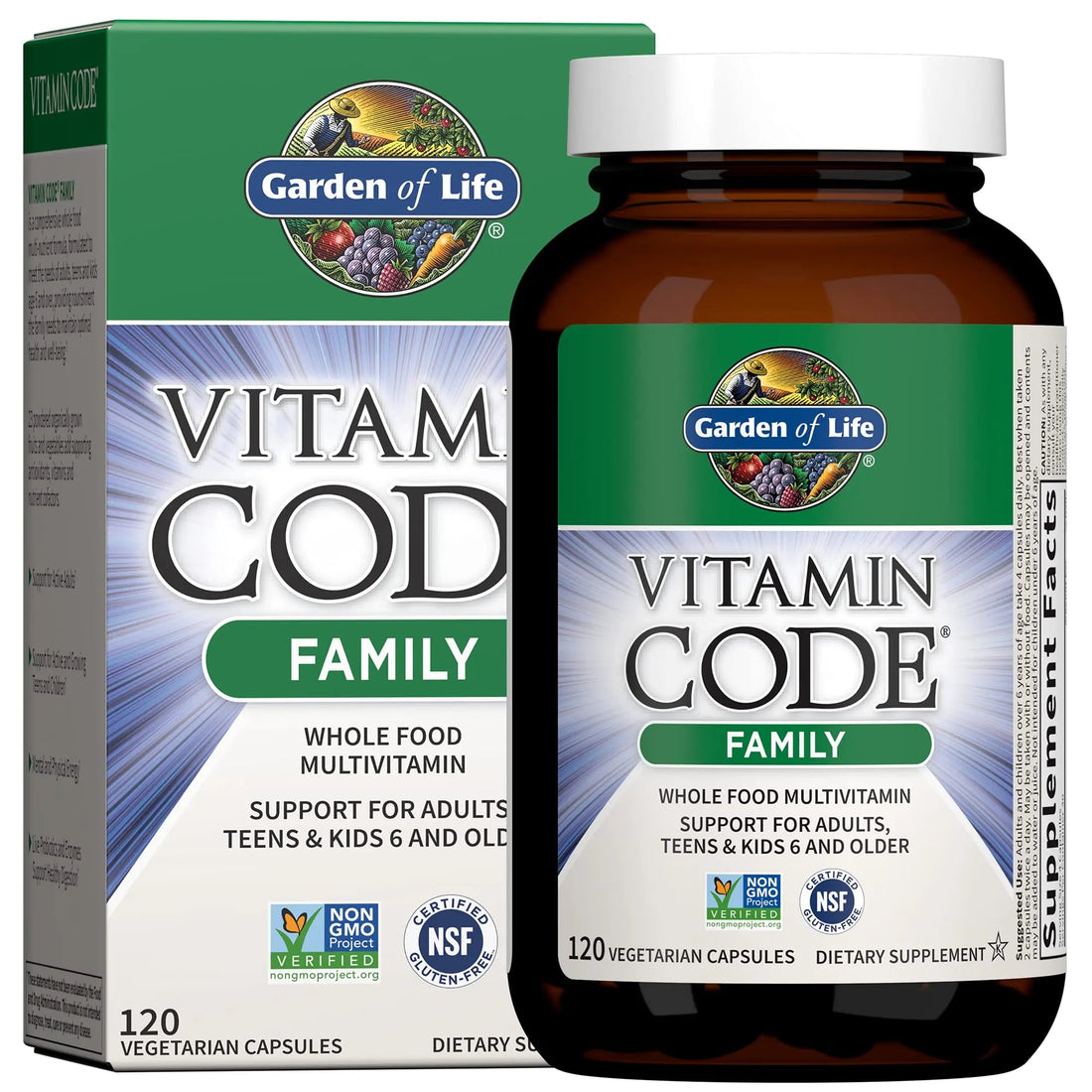 Garden of Life Multivitamin for Women, Men & Kids Age 6 and up, Vitamin Code Family Multi - 120 Vegetarian Capsules, Whole Food Vitamins Garden of Life