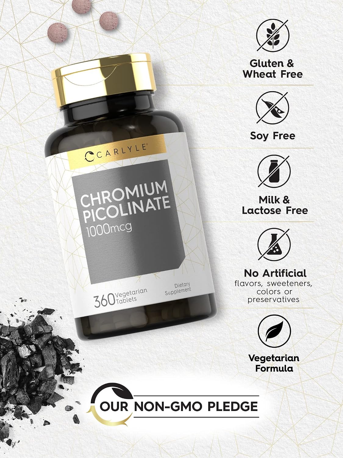 Carlyle Chromium Picolinate Supplement | 1000mcg | 360 Tablets | Vegetarian, Non-GMO, Gluten Free Formula