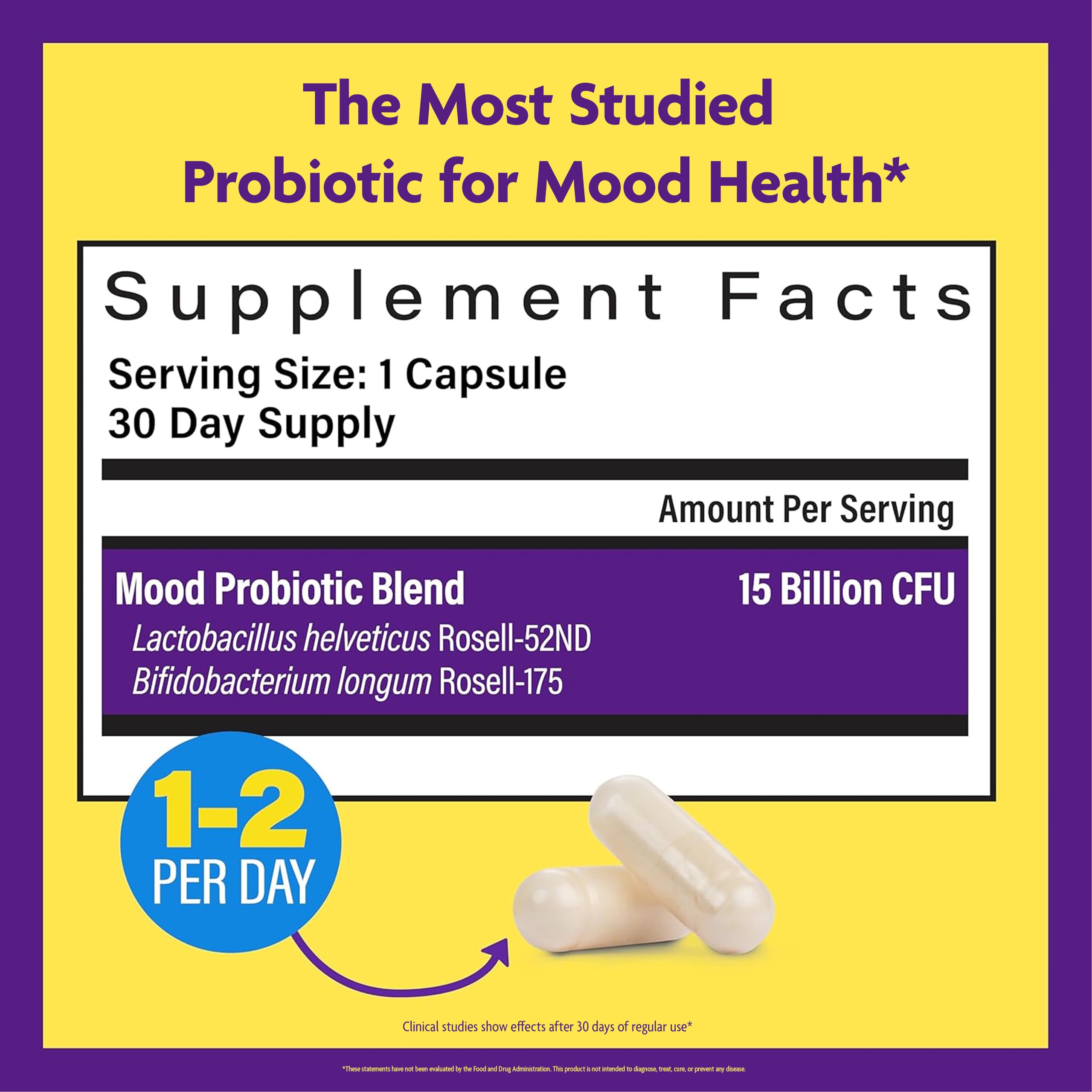InnovixLabs Mood Probiotic for Women & Men, Clinically Studied Digestive & Mood Support Supplement, Lactobacillus helveticus Rosell-52ND & Bifidobacterium longum Rosell-175, 60 Capsules