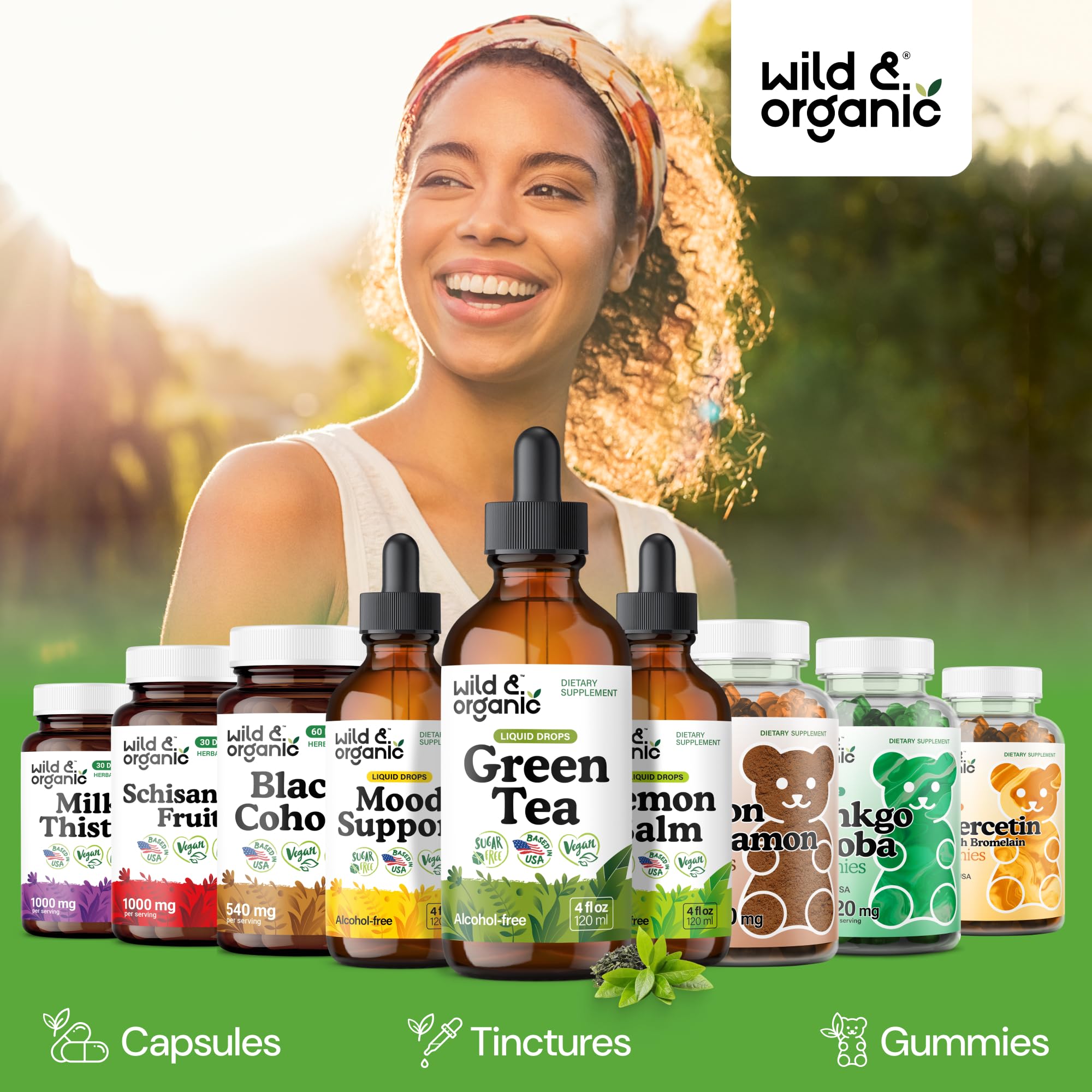 Wild & Organic Green Tea Extract Liquid Drops - Antioxidant Support - Pure Green Tea Supplement - 84-Day Supply - Vegan, Sugar & Alcohol-Free Camellia Sinensis Tincture - 4 fl oz
