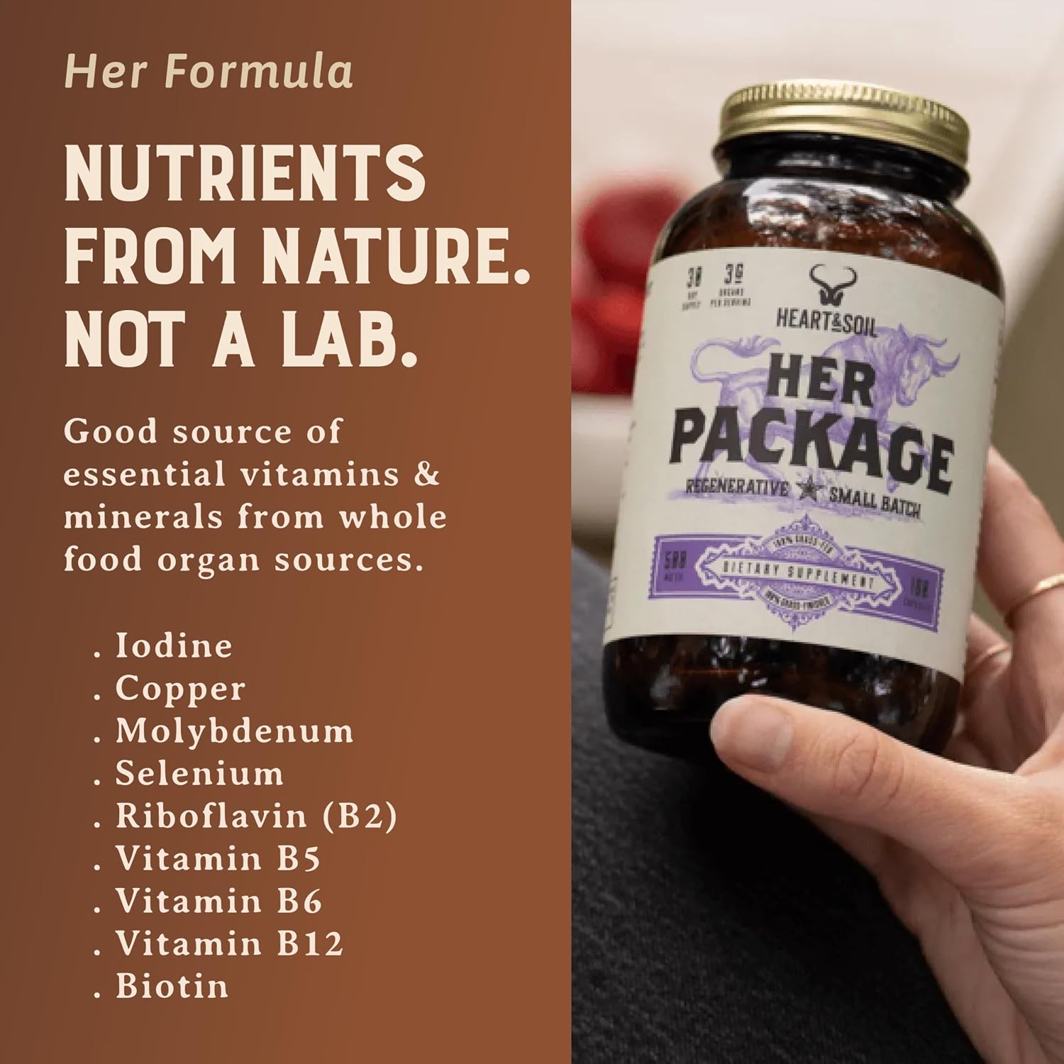 HEART & SOIL Her Package Supplement, 180 Capsules | 100% grass fed & finished ovary, uterus, liver & kidney. Helps maintain hormone balance & reproductive wellness.