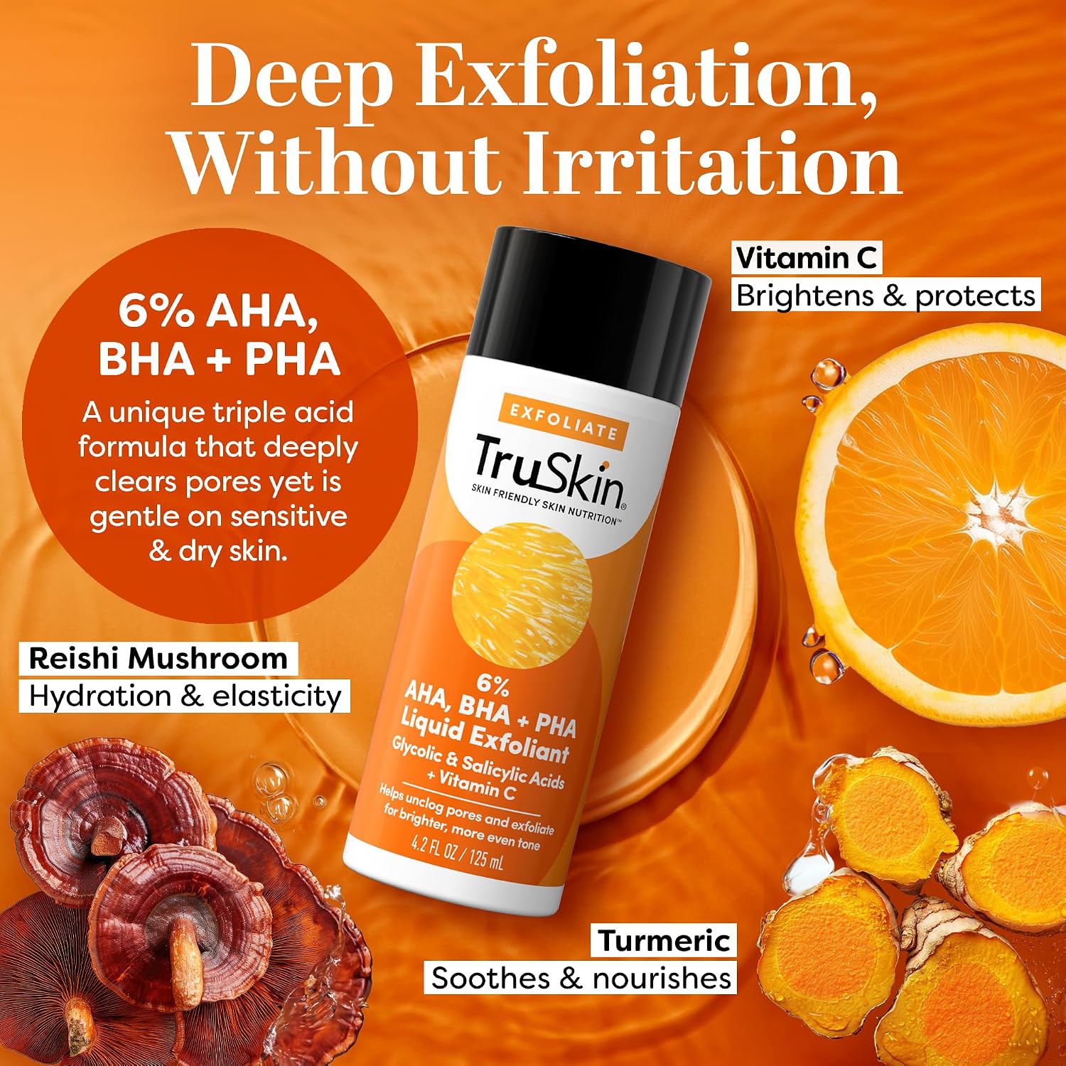 TruSkin AHA PHA BHA Liquid Exfoliant Toner with Vitamin C, 4.2 fl oz | With Salicylic and Glycolic Acid to help unclog pores while improving the look of skin tone and texture