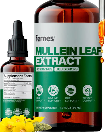 Mullein Drops for Lungs – Liquid Mullein Leaf Extract for Respiratory & Immune Support – Alcohol-Free Herbal Tincture for Men & Women – Made in USA, 3rd-Party Tested – 2 fl oz, 60 Servings