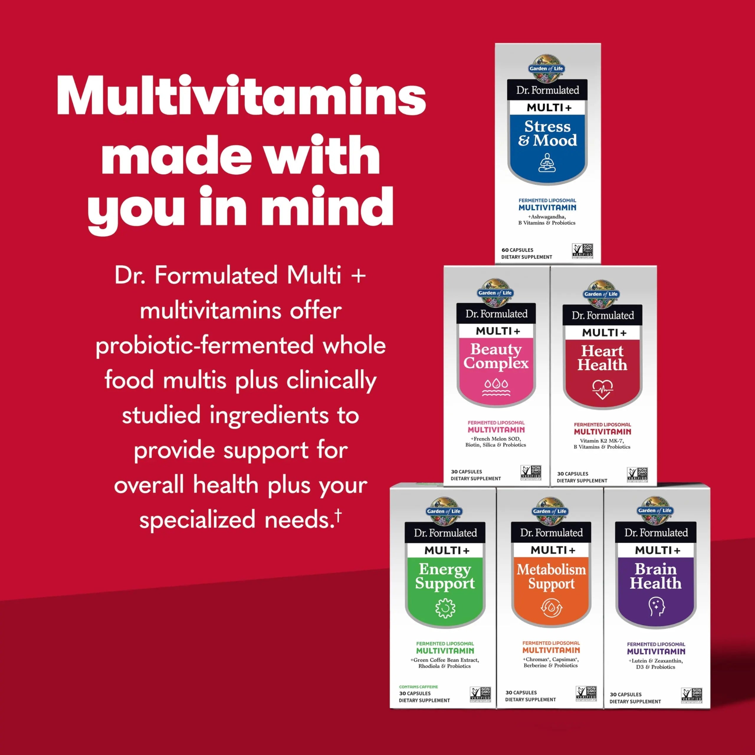 Garden of Life Dr. Formulated Multi+ Heart Health - Fermented Liposomal Multivitamin + Vitamin K2 MK-7, B Vitamins & Probiotics Garden of Life