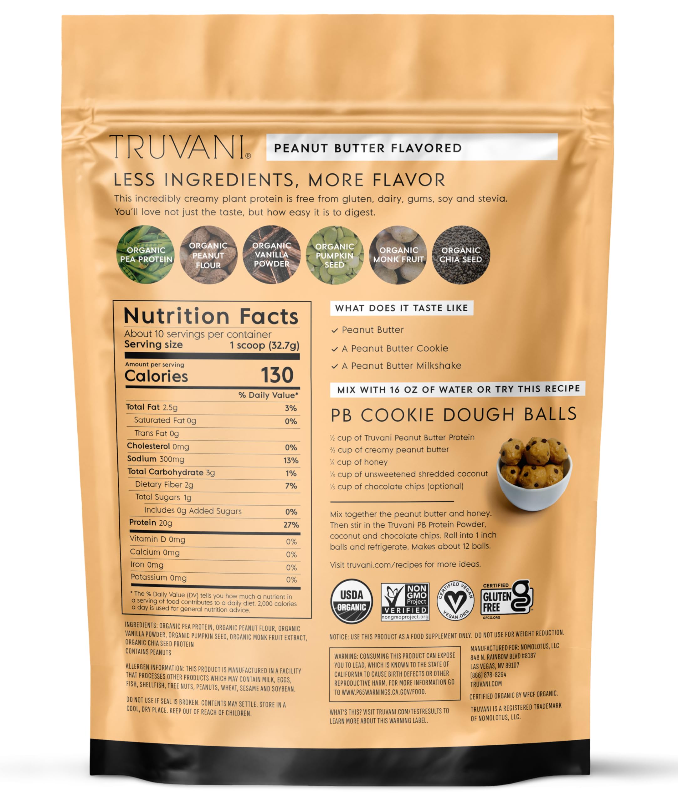 Truvani Organic Plant Based Protein Powder | Vanilla Chai | 10 Servings | Vegan | 20g Pea Protein | Keto | Gluten & Dairy Free | Low Carb | No Added Sugar