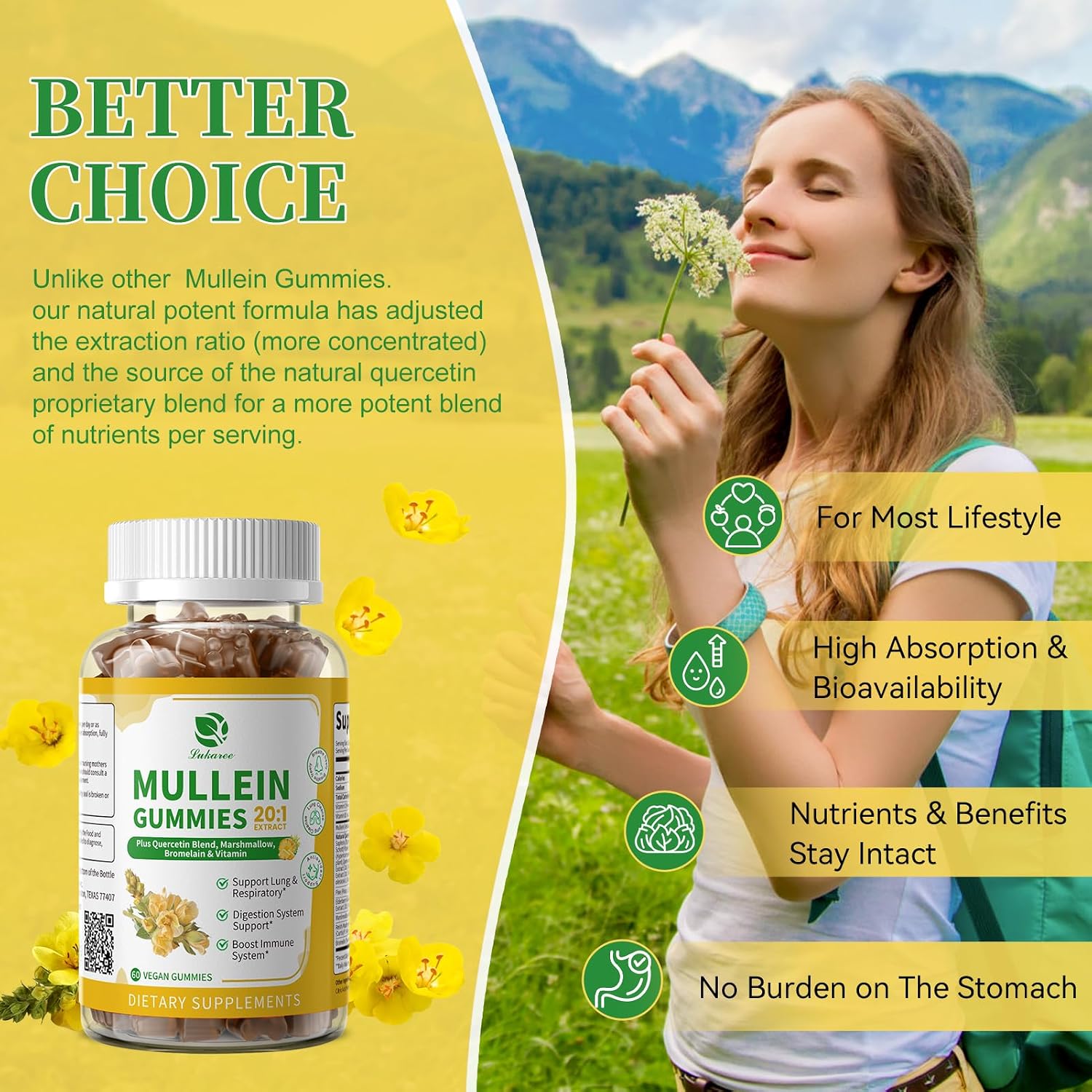 (2 Pack) Mullein Gummies for Lung Cleanse & Lymphatic Drainage* -120 Count | Extra Strength Mullein Leaf Extract w/Quercetin, Elderberry & Marshmallow for Respiratory & Immunity - for Women & Men-Vegan