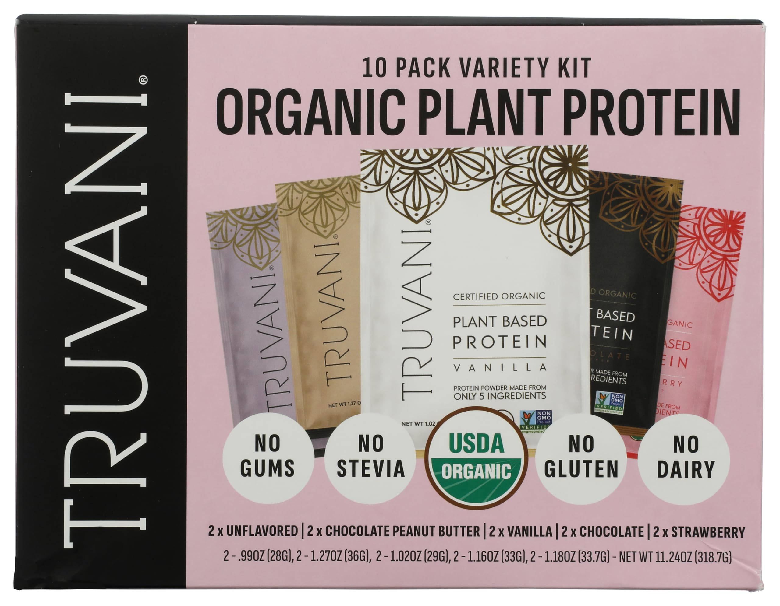 Truvani Organic Plant Based Protein Powder | Strawberry | 10 Servings | Vegan | 20g Pea Protein | Single Serving Travel Packets | Keto | Gluten & Dairy Free | Low Carb