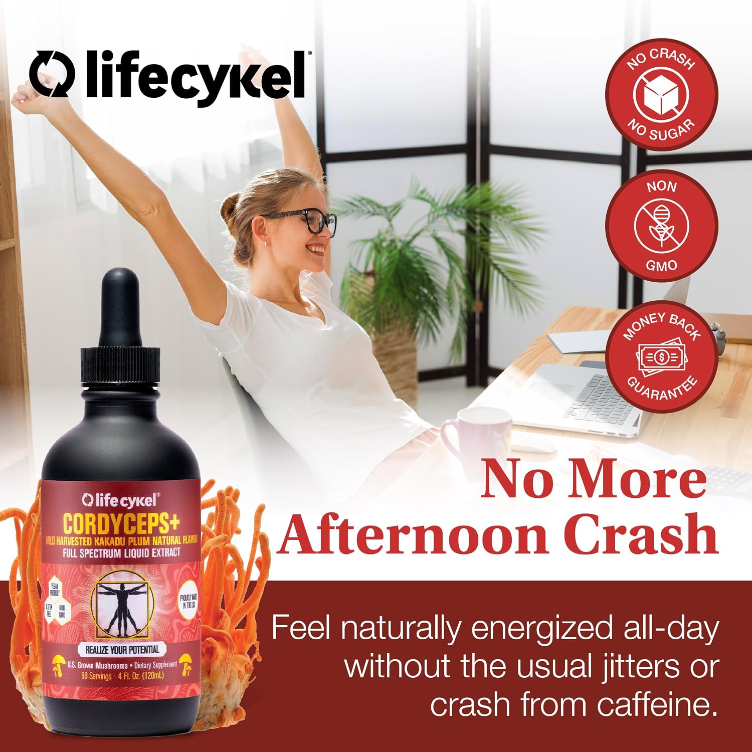 Life Cykel Professional Athletes Pack - Reishi, Lion's Mane & Cordyceps Mushroom Extract- Full-Spectrum Mushroom Tincture for Energy, Focus and Immune Health- Vegan, Non-GMO Formula