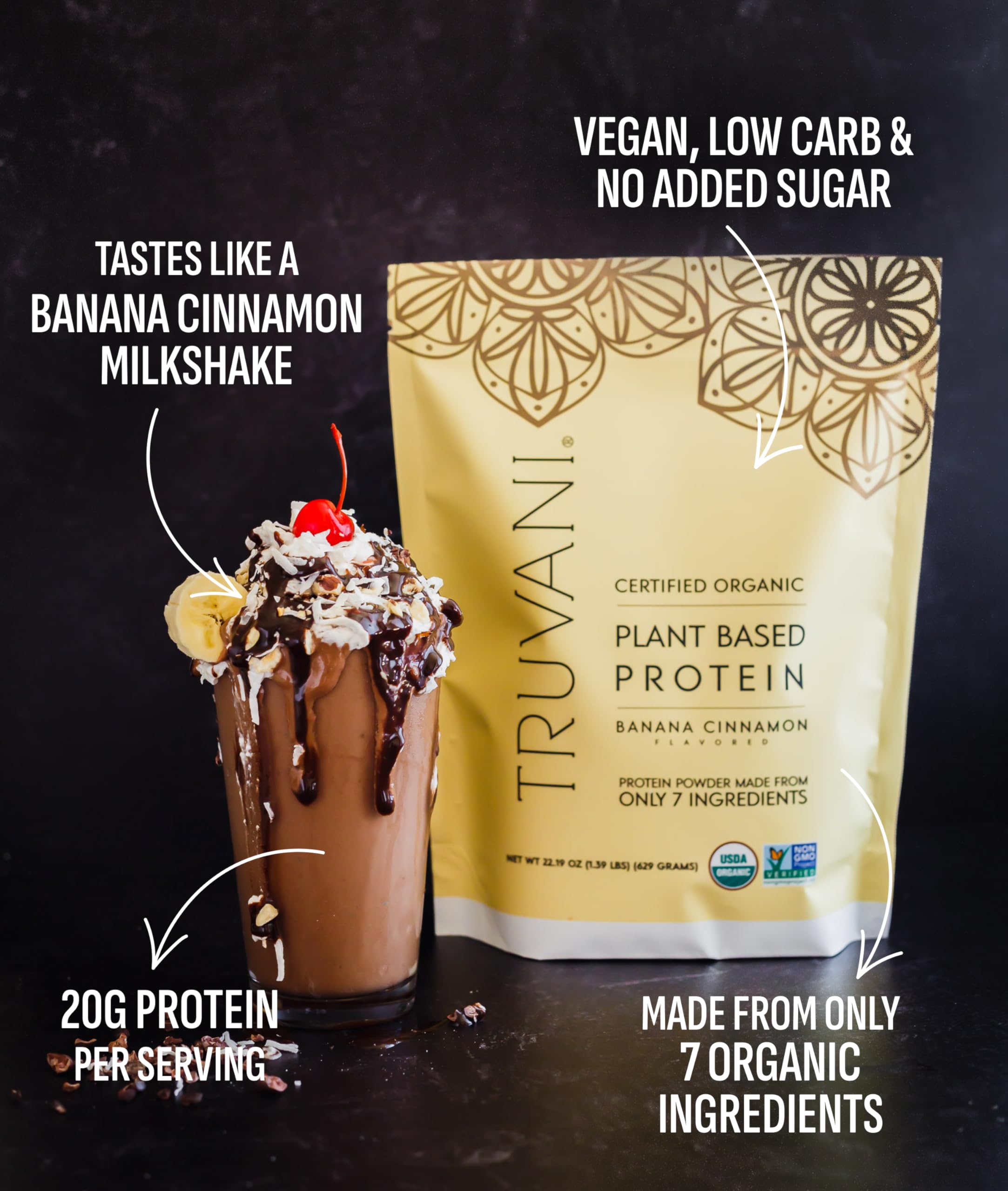 Truvani Organic Plant Based Protein Powder | Vanilla | 18 Servings | Vegan | 20g Pea Protein | Keto | Gluten & Dairy Free | Low Carb | No Added Sugar