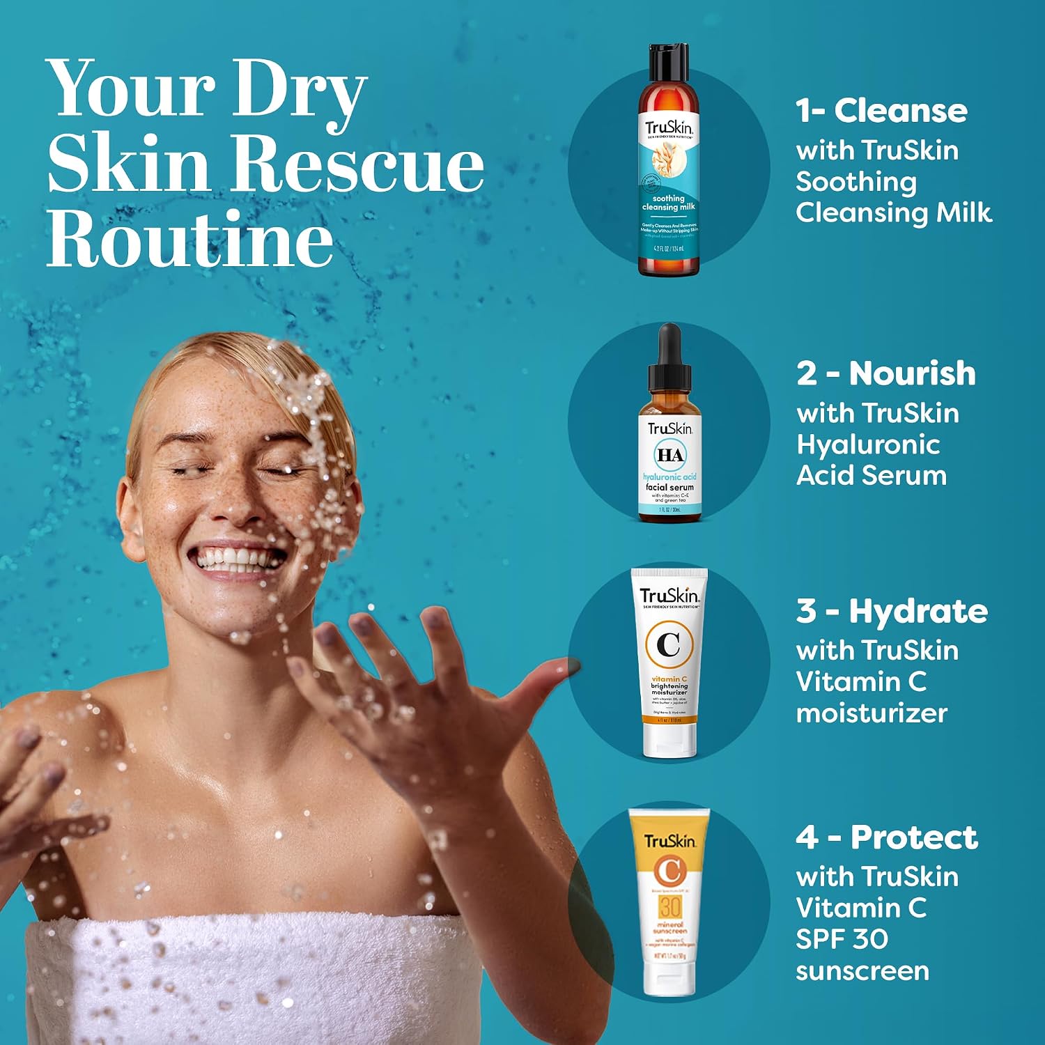 TruSkin Soothing Cleansing Milk with Rice & Oat Milk, 5 fl oz | With Hyaluronic Acid to gently remove makeup, cleanse and hydrate sensitive skin without stripping moisture