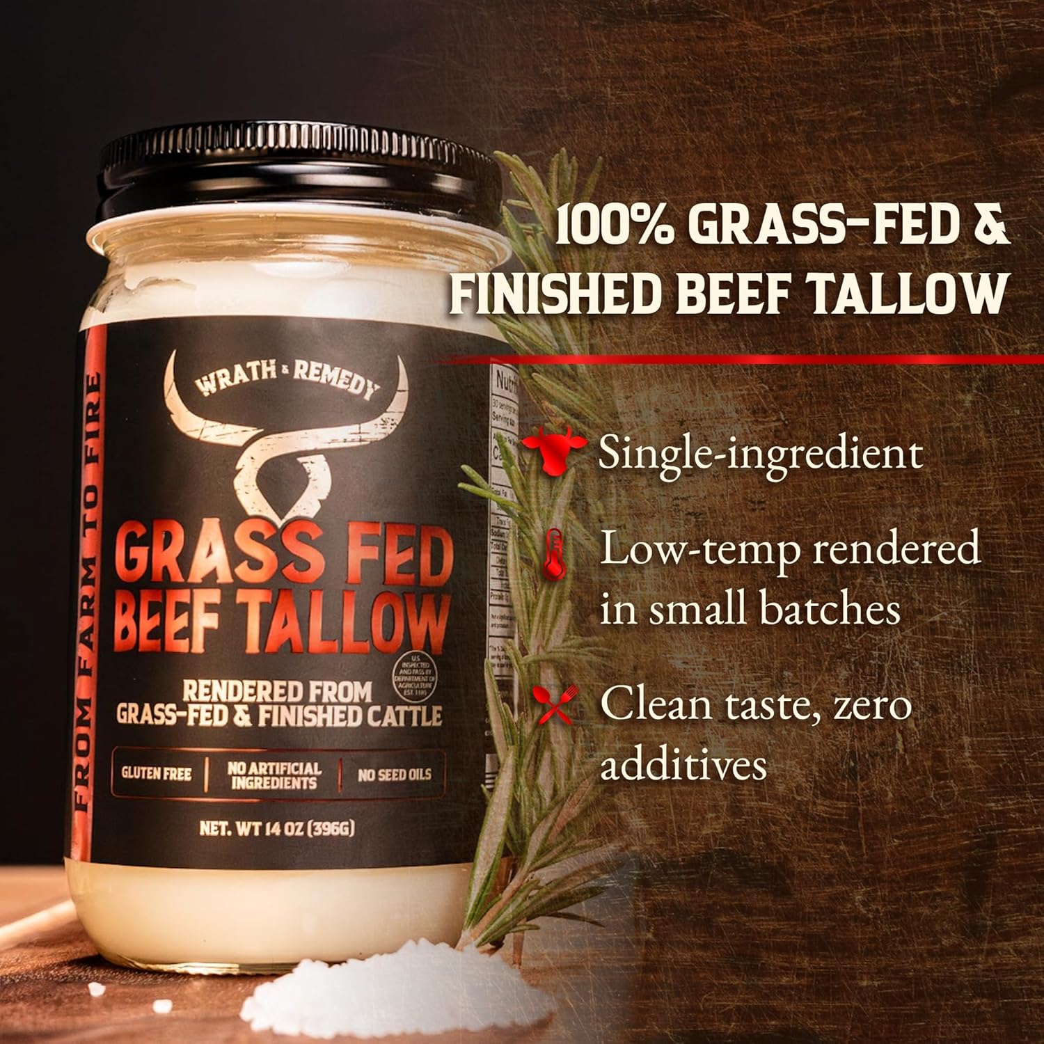 Beef Tallow for Cooking (14 oz) + Organic Beef Tallow for Skin - 4 OZ (Citrus)
