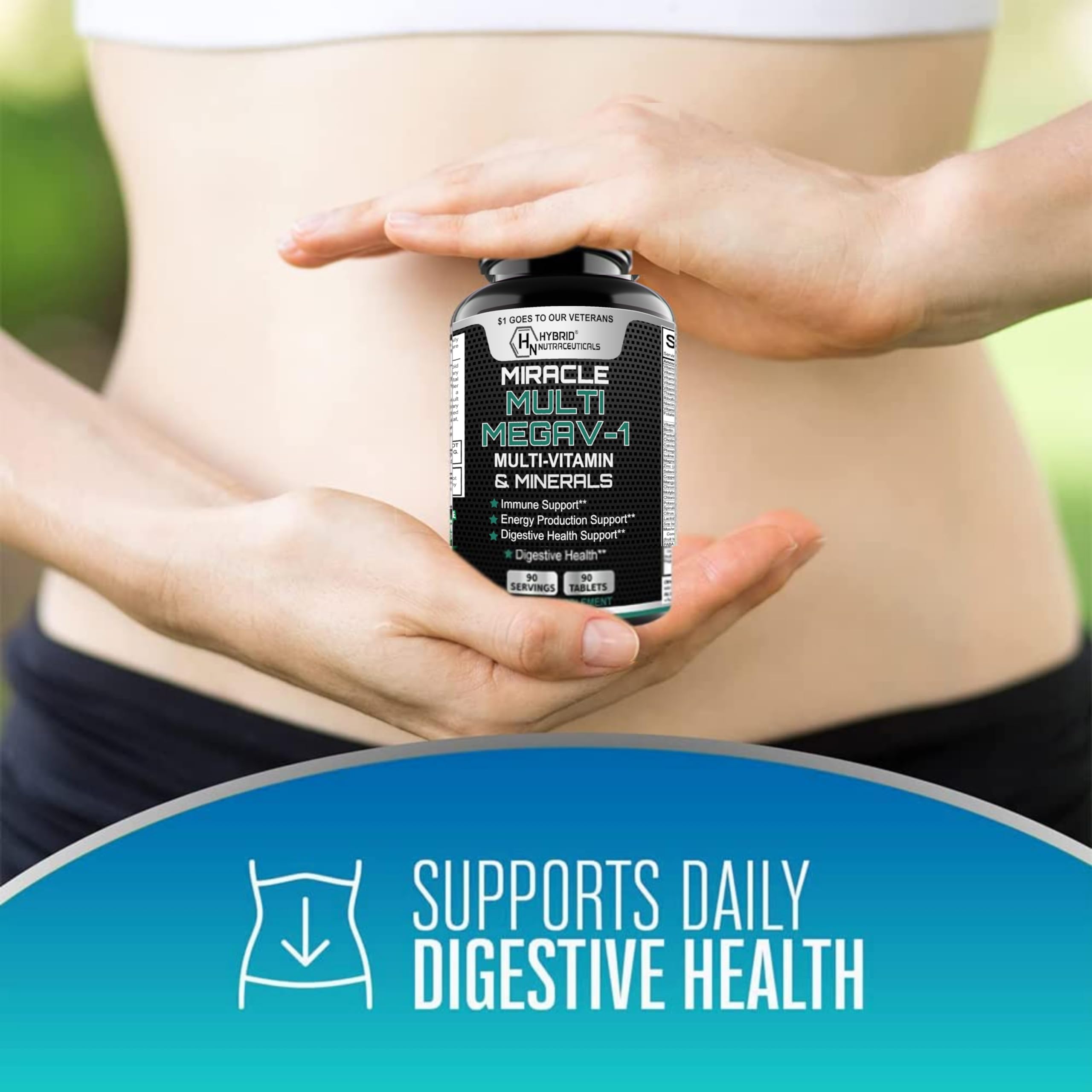 MEGAV-1 Multi-Vitamin, Superfood & Minerals - Daily Multivitamin with Probiotics, Digestive Enzyme, Mushroom Complex for Heart Health, Immune Support, Energy & Stamina - 90 Tablets Hybrid NutraceuticalsBuy Supplements Australia
