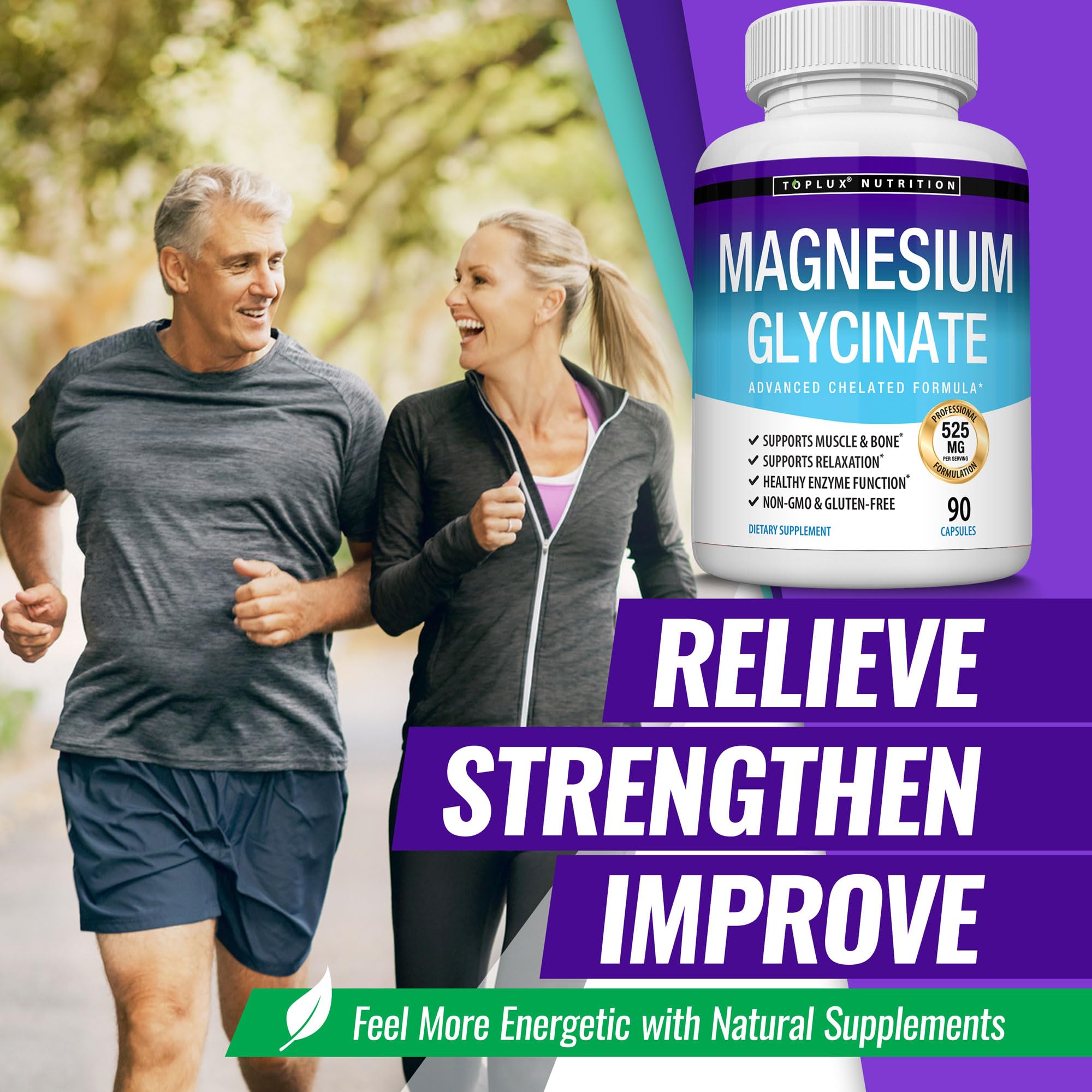 Magnesium Glycinate 525mg - High Absorption Chelated Magnesium Supplement Made with Pure Magnesium Glycinate - Supports Muscles, Sleep, Cramps, Recovery Bisglycinate