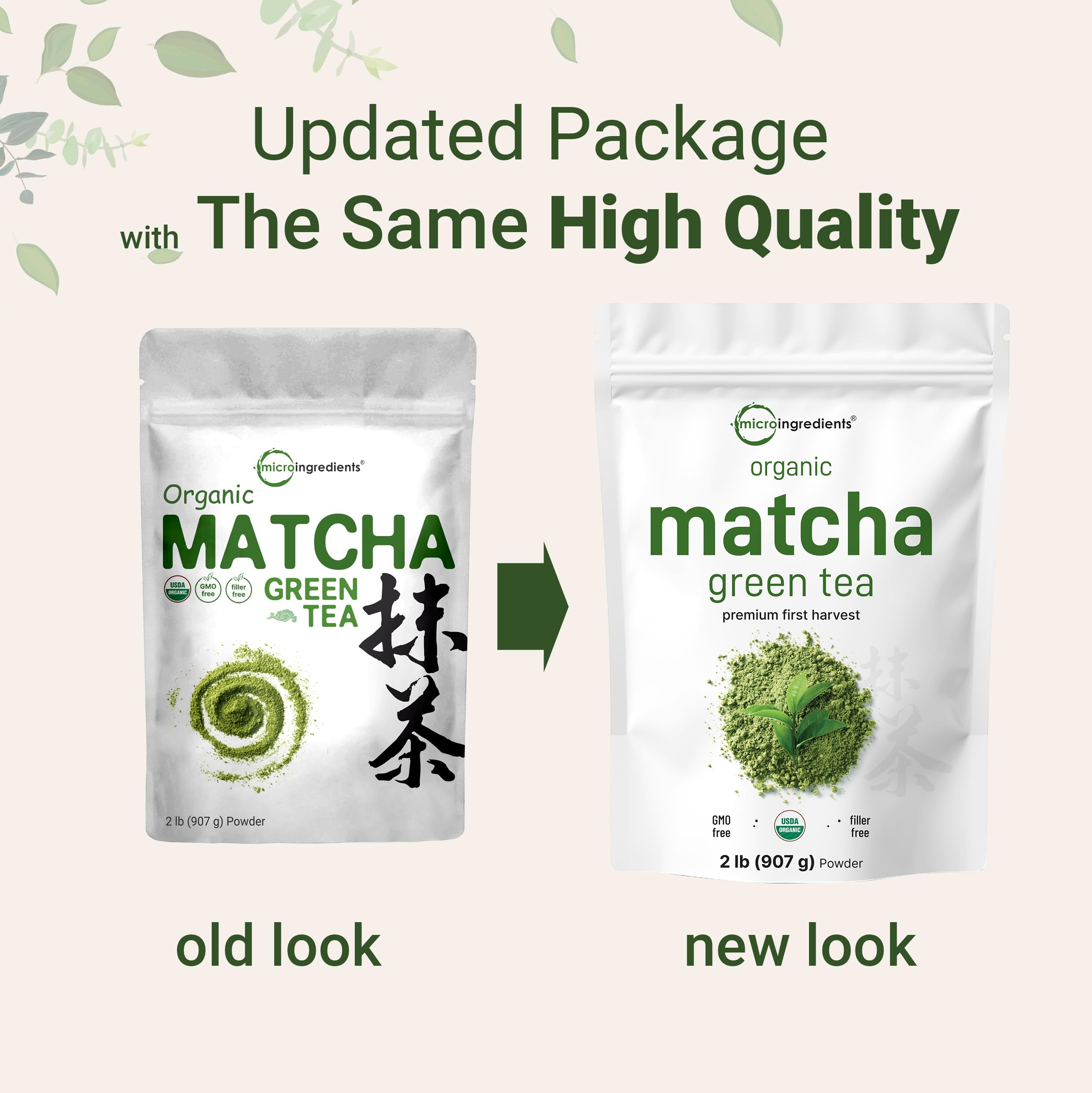 Micro Ingredients Organic Matcha Green Tea Powder, First Harvest, Culinary Grade from Japan, 100% Pure & Unflavored, Great for Tea, Latte, & Smoothies, Non-GMO, No Sugar, Eco-Friendly Packaging, 1 Lb
