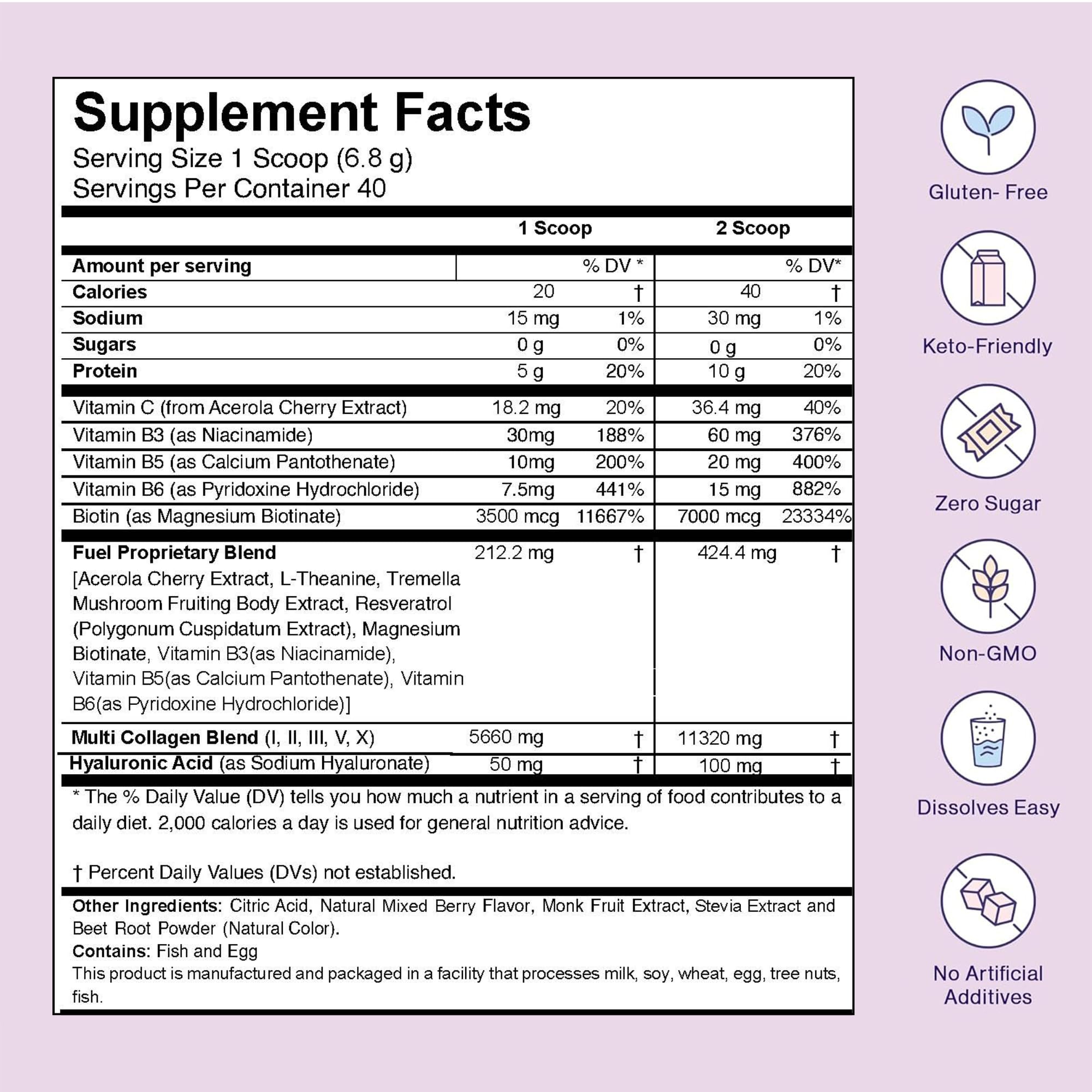 Fuel Multi Collagen Peptides Powder – 20g Hydrolyzed Collagen Types I, II, III, V & X – Hair, Skin, Nails & Joint Support – Keto & Gluten Free – Unflavored – 40 Servings (16.64oz)