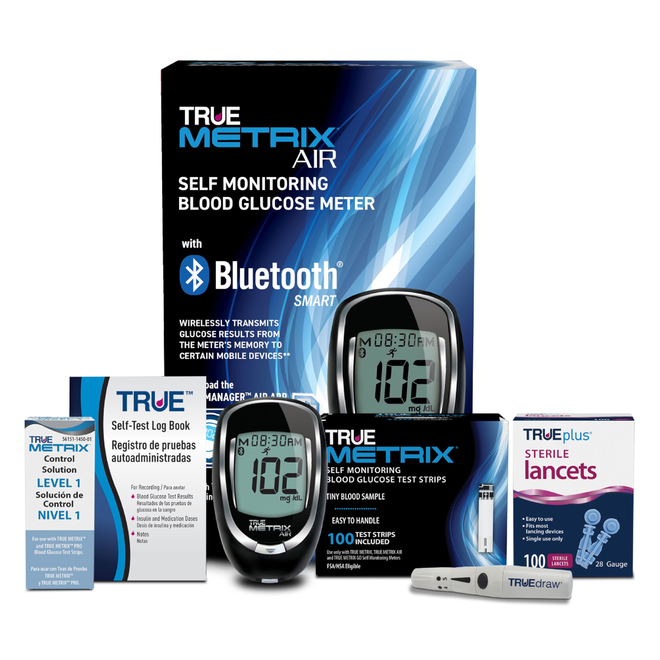 TRUE METRIX Meter Kit, Glucose Monitor, Supplies, Log Book, Solution | Includes Blood Glucose Meter, Case, 100 Test Strips, 100 Lancets, Lancing Device, Control Solution, Log Book