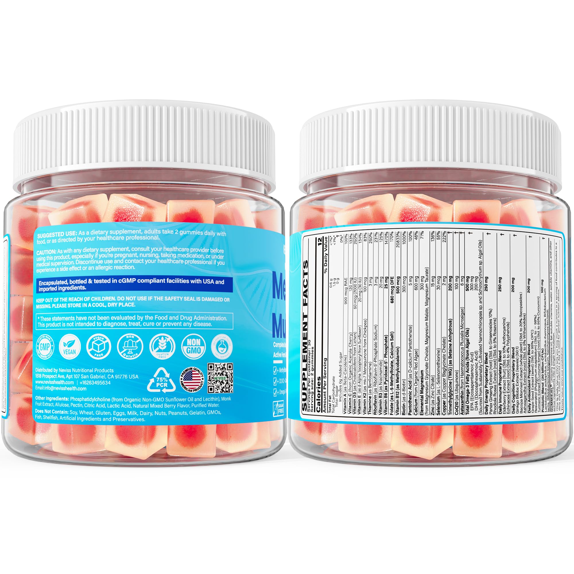 Methylated Multivitamin for Women & Men Gummies w/ Omega-3, Calcium, D3 K2, Methylfolate & B12, TMG, Daily Vitamins, Mag, CoQ10, Probiotic for 18 30 40 50 60 70+, Overall Health - Vegan, Sugar Free NEVISS buy supplements Au