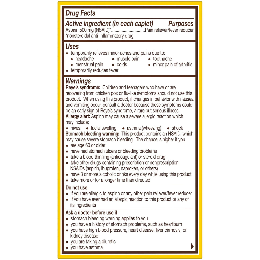 Bayer Aspirin Extra Strength, Aspirin 500mg, Pain Relief Pills, Fever Reducer and Headache Relief for Adults, 100 ct BayerBuy Supplements Australia