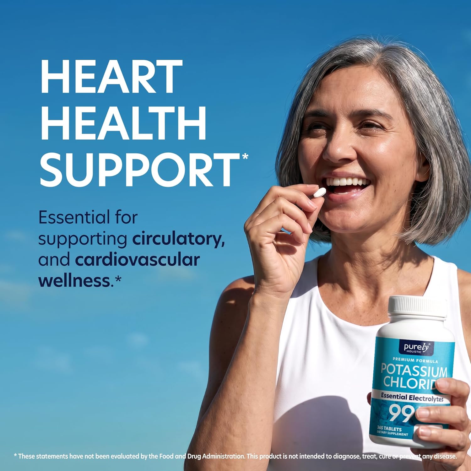 Potassium Chloride Supplement, 1 Year Supply, Heart Health & Fluid Support | With Potassium 99mg Per Serving for Circulatory Health Electrolyte & Fluid Balance Support, Gentle on Digestion, 365 Tablets