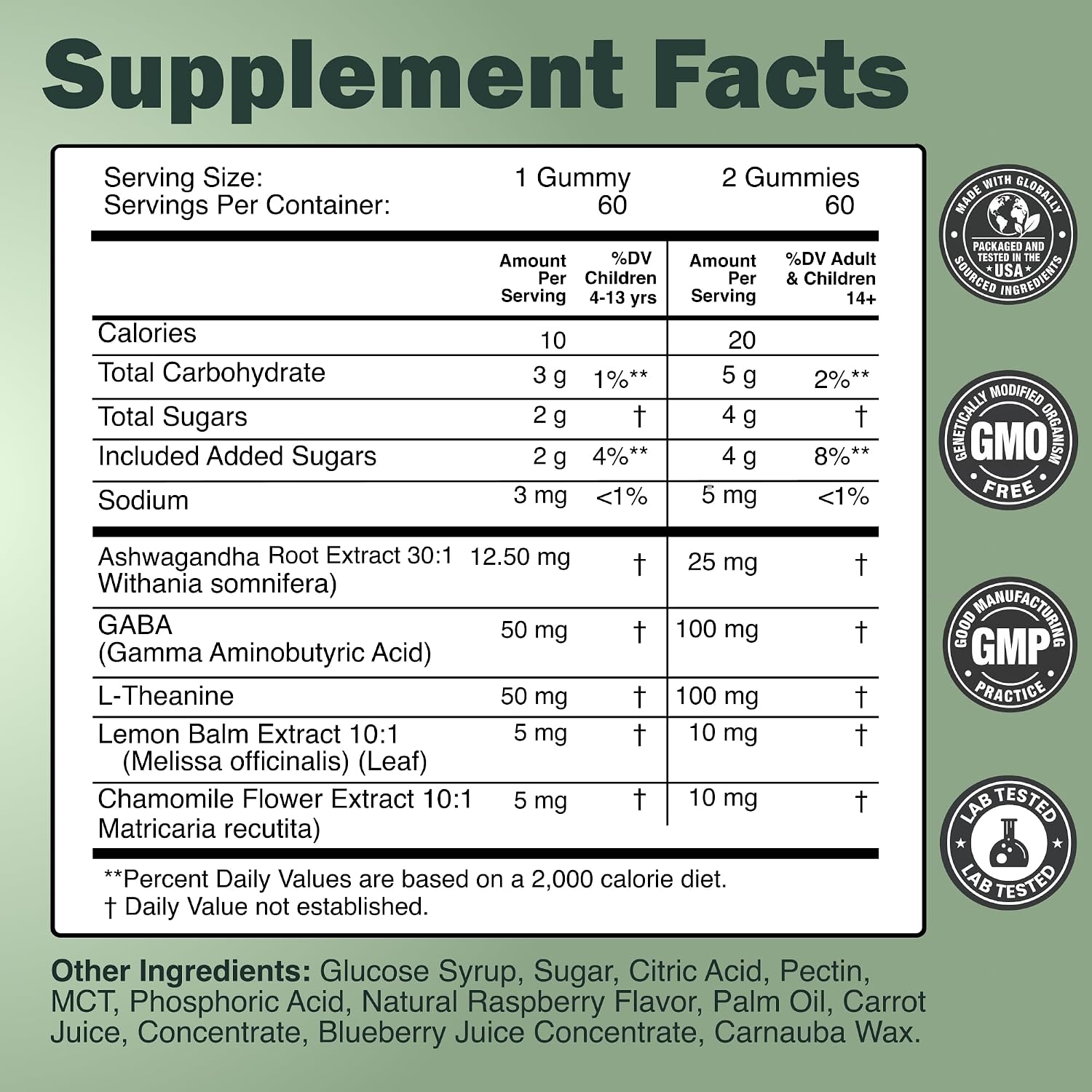 Wild Foods Kids Calm Gummies - Ashwagandha Gummies for Kids w/GABA, L-Theanine, Lemon Balm & Charmomile - Support Natural Relaxation, Stress Relief & Sleep, for Children 4+, Berry Flavor, 60 Count