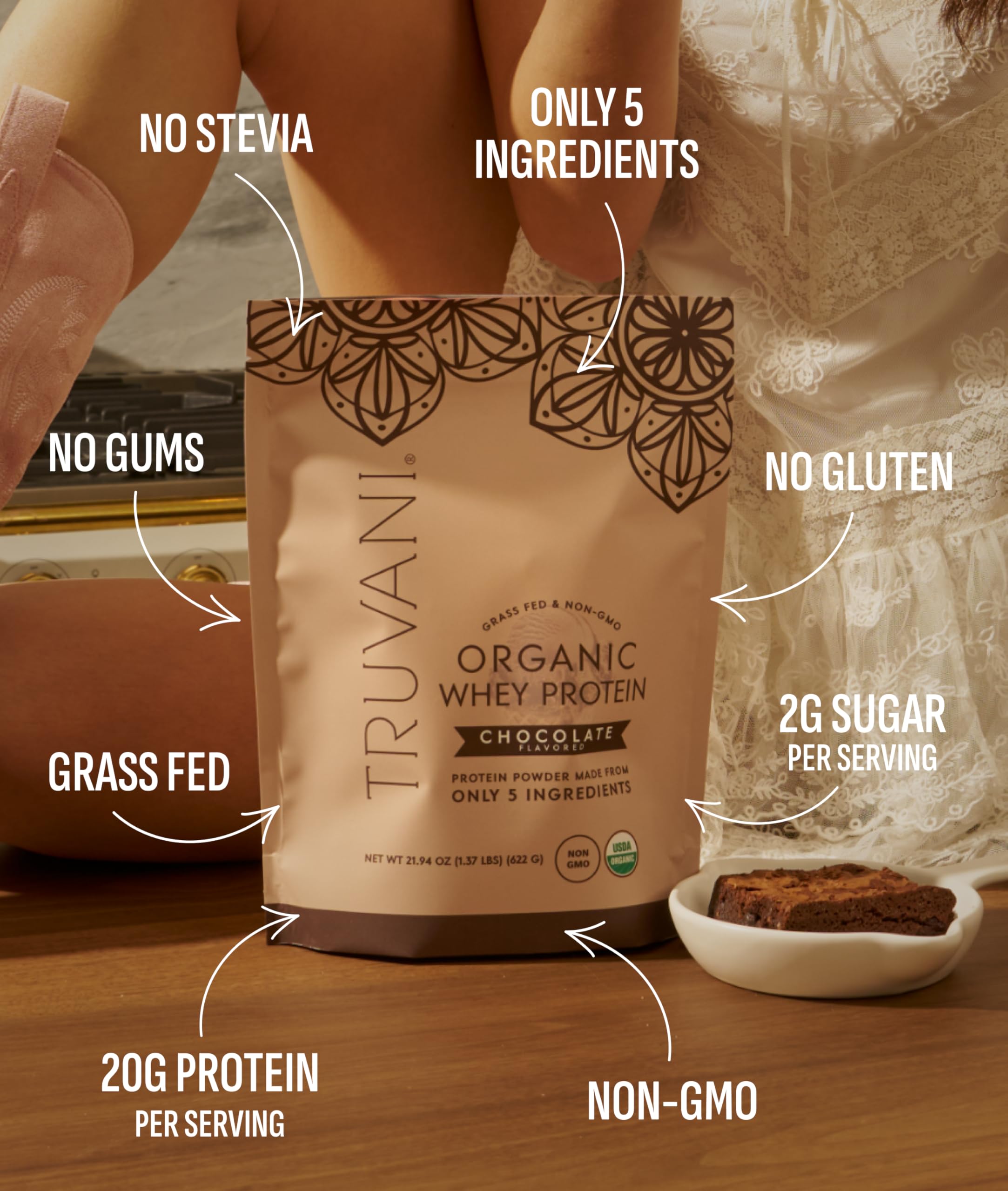 Truvani Organic Whey Protein Powder | Vanilla | 1 Serving | 20g Grass Fed Whey Protein | USDA Organic & Non-GMO | Gluten Free | No Gums, No Soy, No Stevia, No Added Sugars