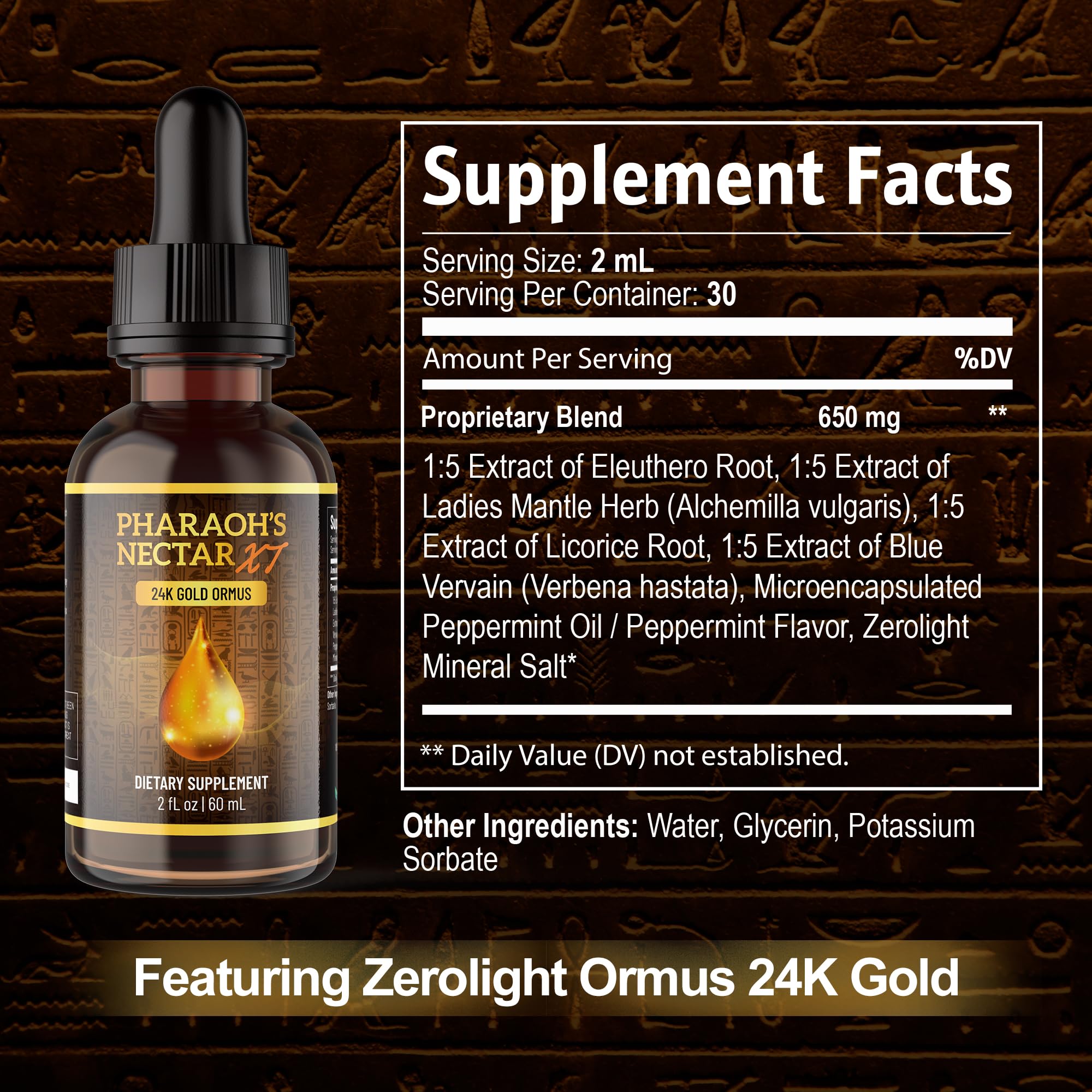 Pharaoh's Nectar XT 24K Monoatomic Gold Ormus Liquid | Third Eye Awakening + Vivid Dreaming, Clean Energy + Mental Clarity, Spiritual Supplement, 60mL