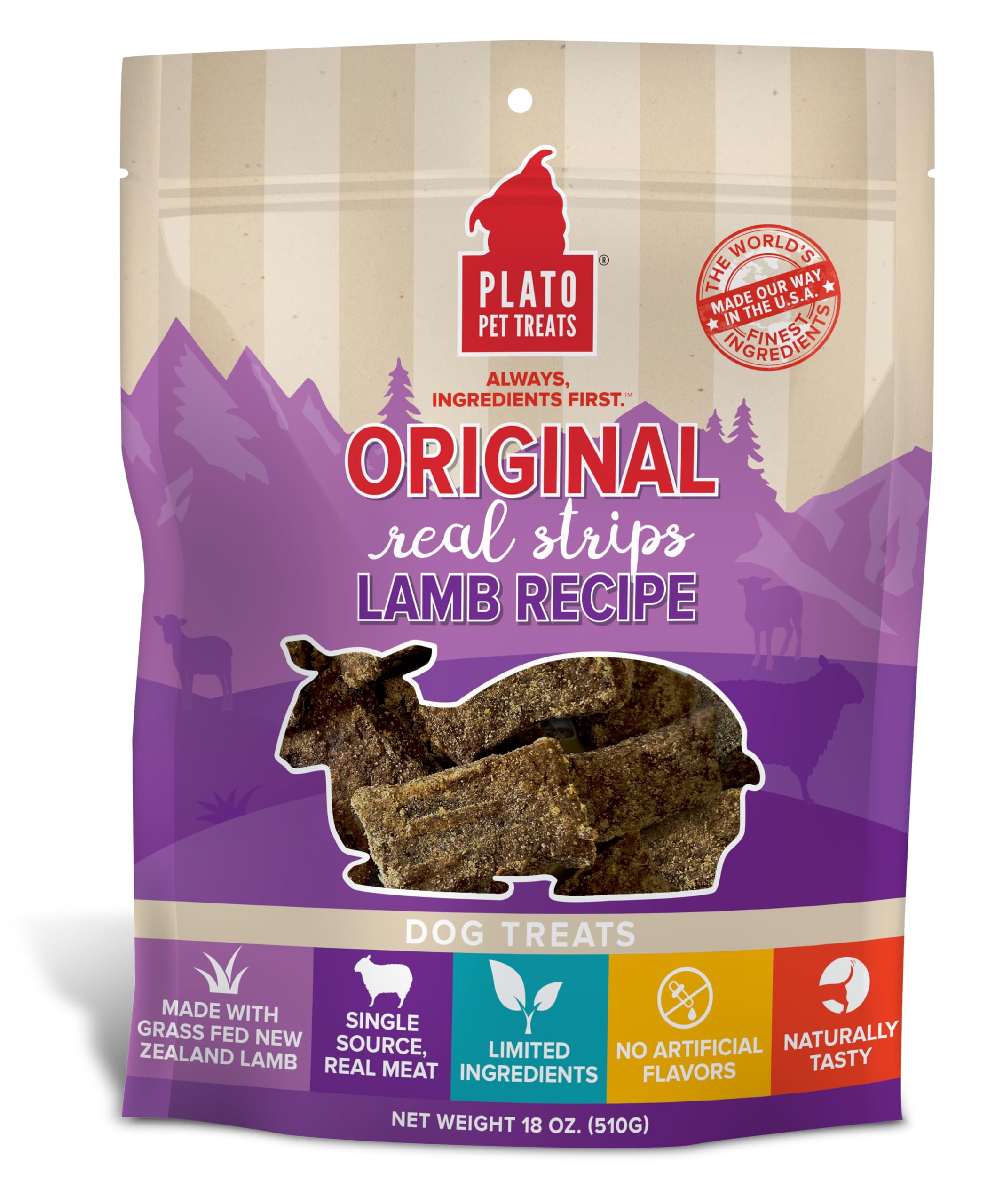 Plato Real Strips Salmon Recipe Dog Treats, Air-Dried High-Protein Soft Strips, Omega-Rich Skin & Coat Support, 18 oz
