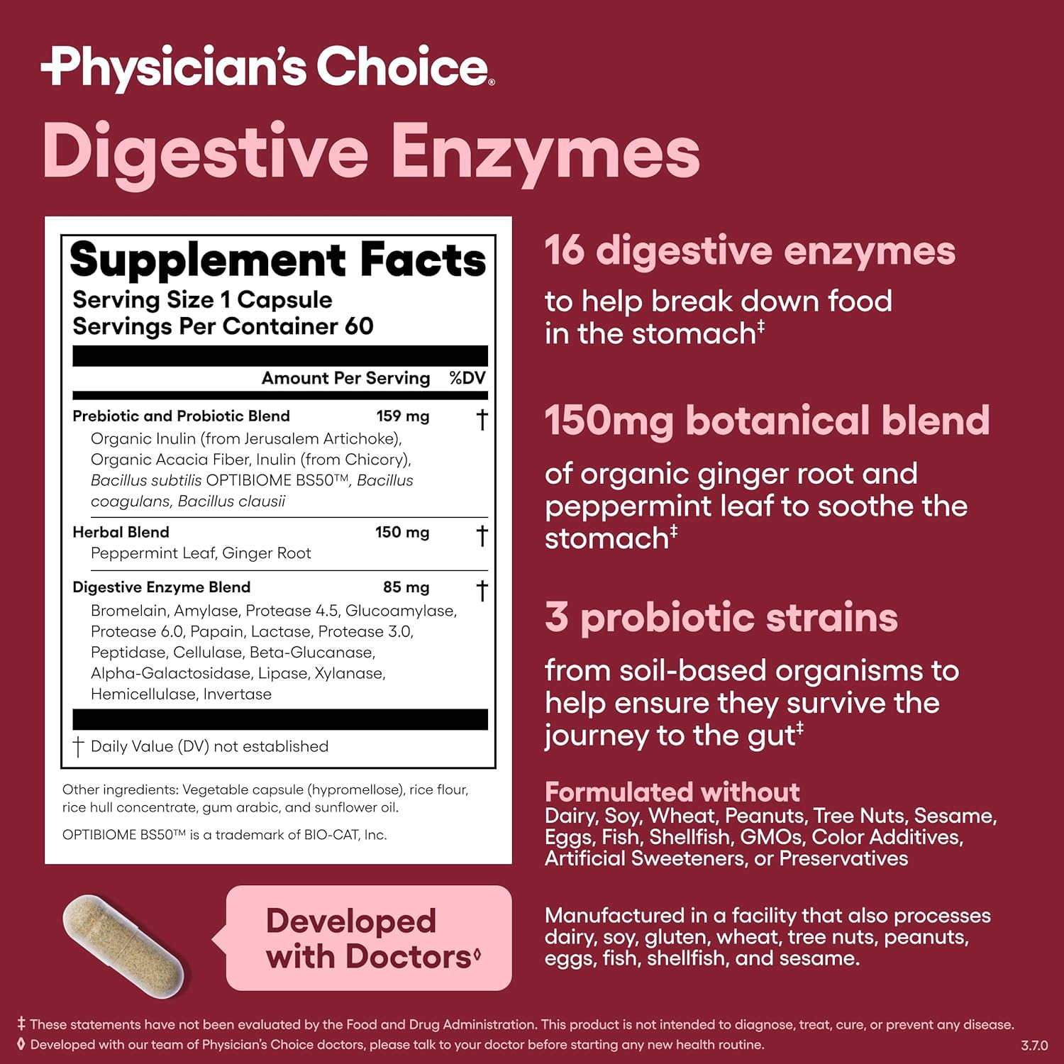 Physician's CHOICE Prebiotic-Probiotic + Digestive Multi-enzymes 60CT - Digestive Health Bundle