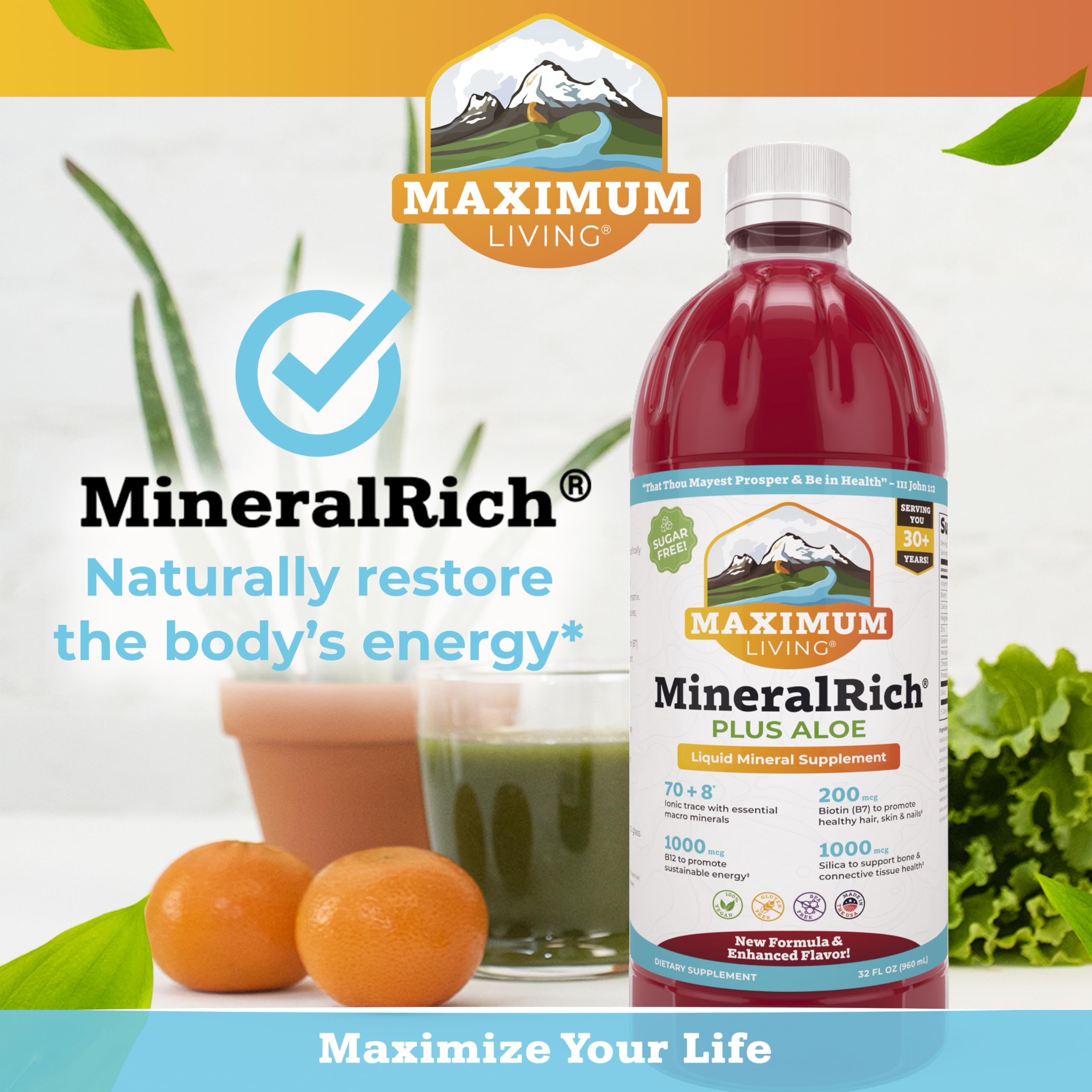 Maximum Living MineralRich Minerals Supplement with Aloe - Liquid Blend of Vitamins and Trace Minerals - 32 oz Maximum LivingBuy Supplements Australia