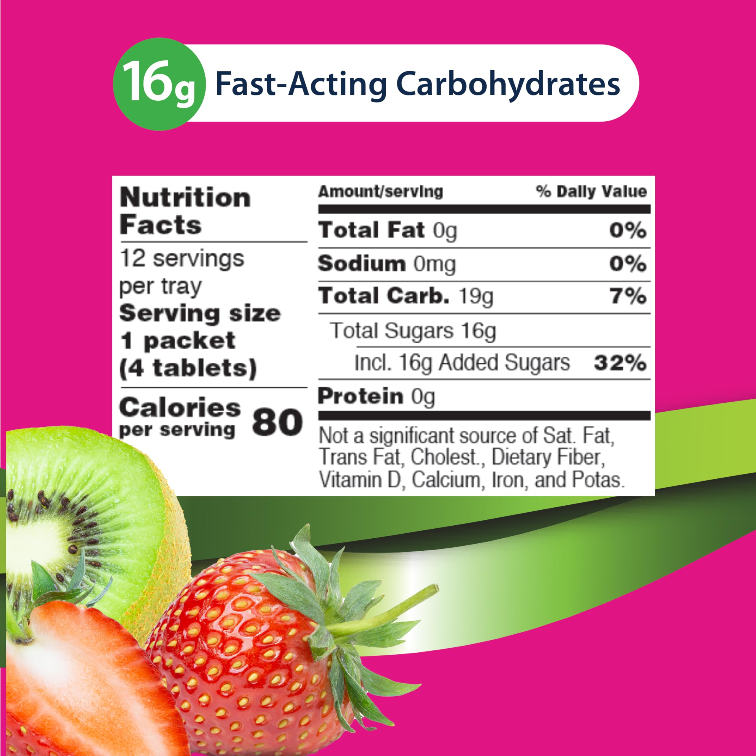 TRUEplus Soft Tabs Glucose Tablets, Cherry Pop Flavor, 4 Count, 12 Packs | Chewable Tablets, 16g Fast-Acting Carbohydrates, Fat Free, Gluten Free, Boosts Energy, Great Tasting and Easy to Use